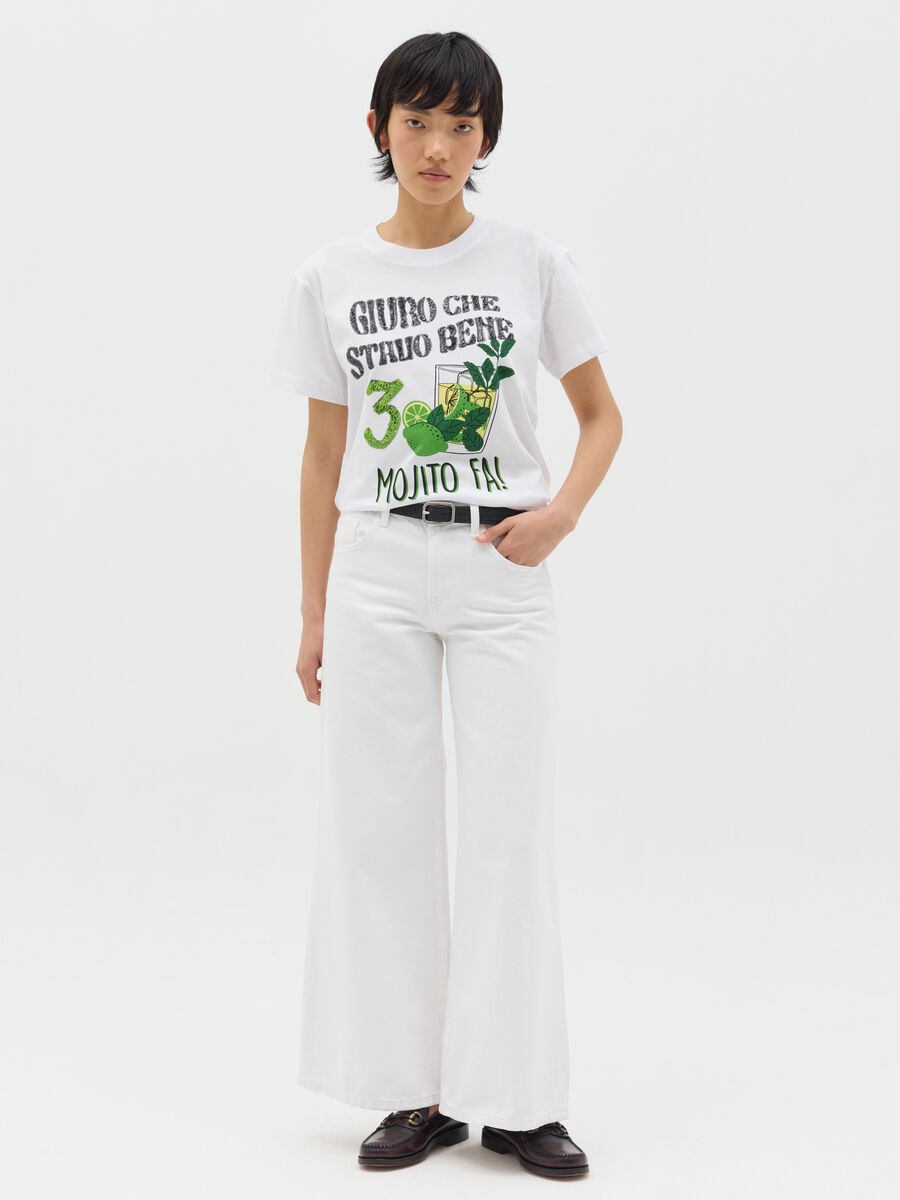 White T-shirt in cotton with sequins and mojito print_1