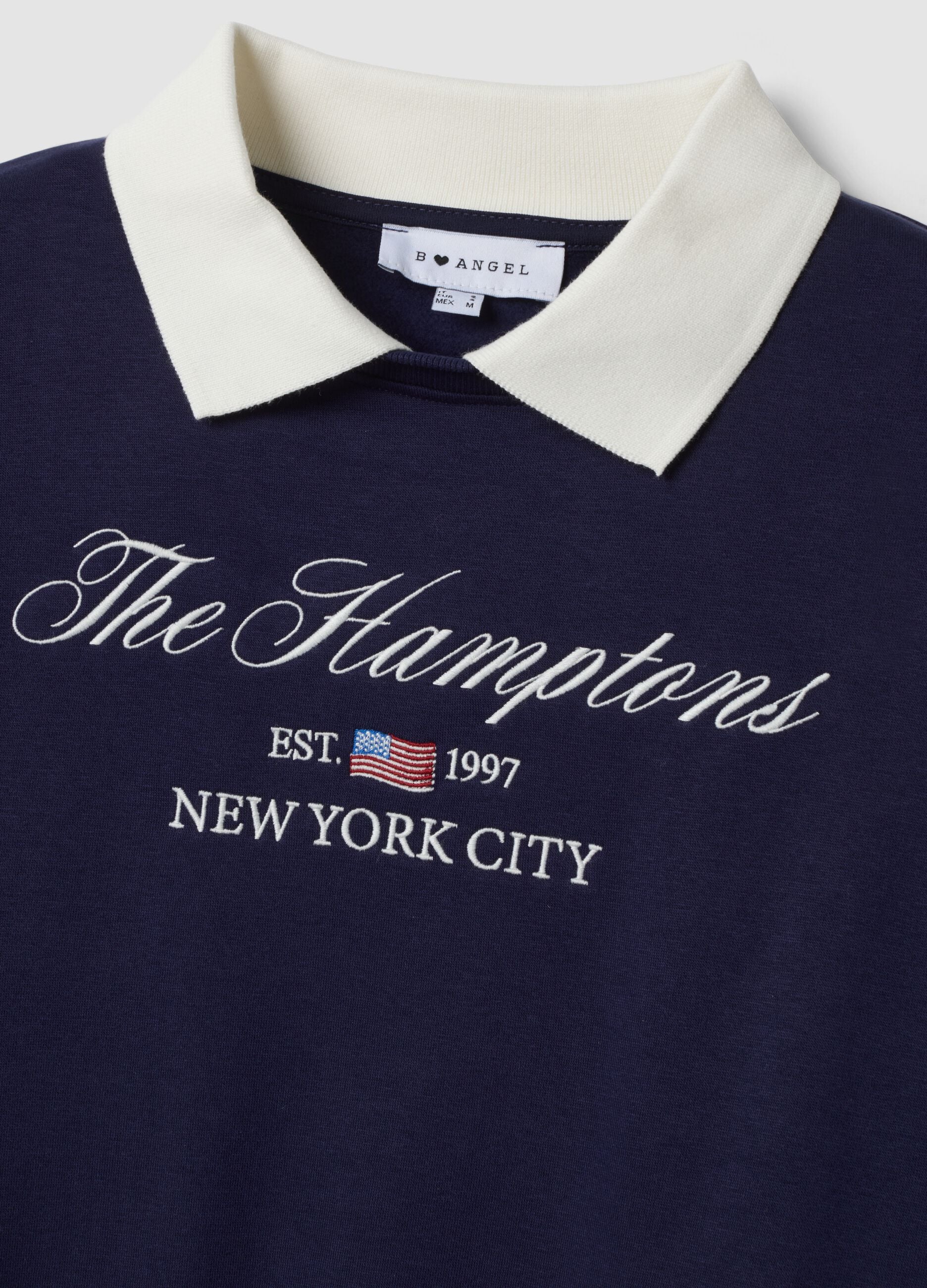 Blue cotton-blend sweatshirt with crew neck and contrast collar