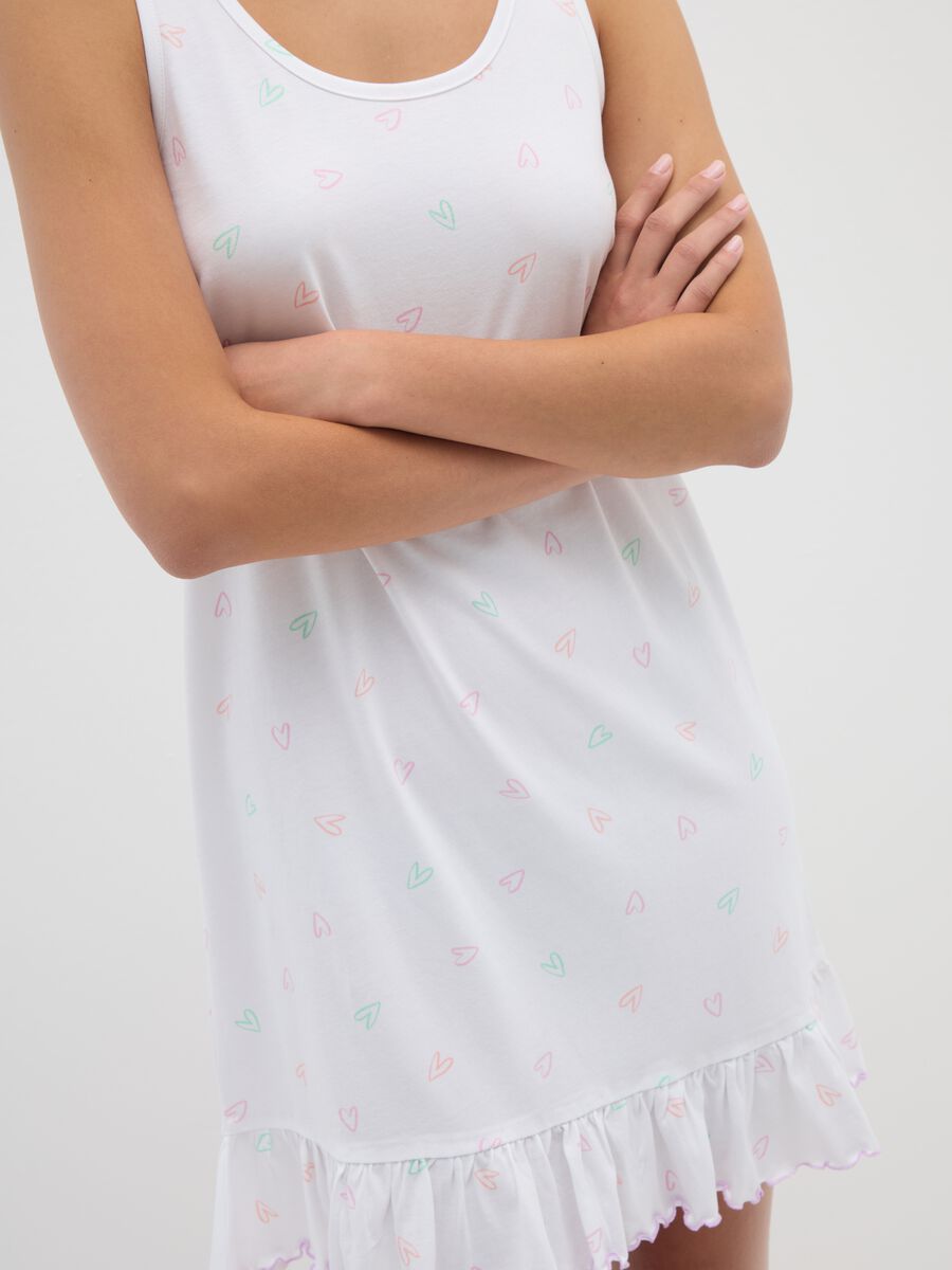 Camicia da notte in puro cotone bianco con fantasia cuori _2