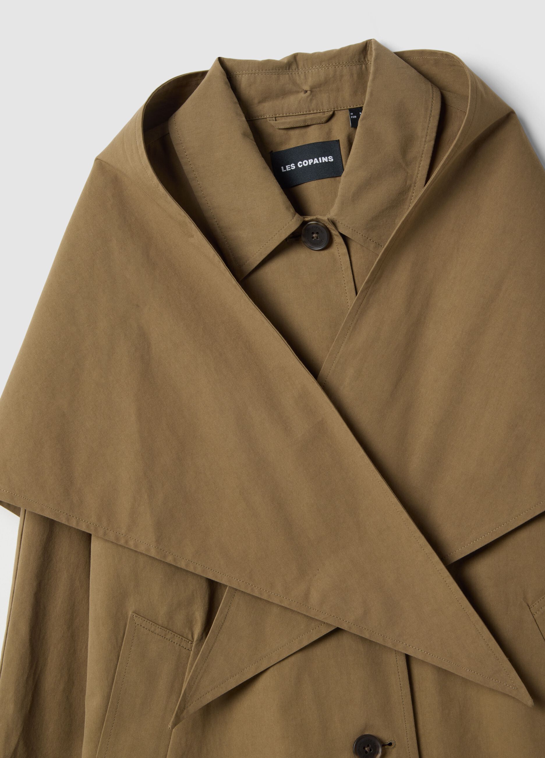 Trench con mantella removibile verde in puro cotone