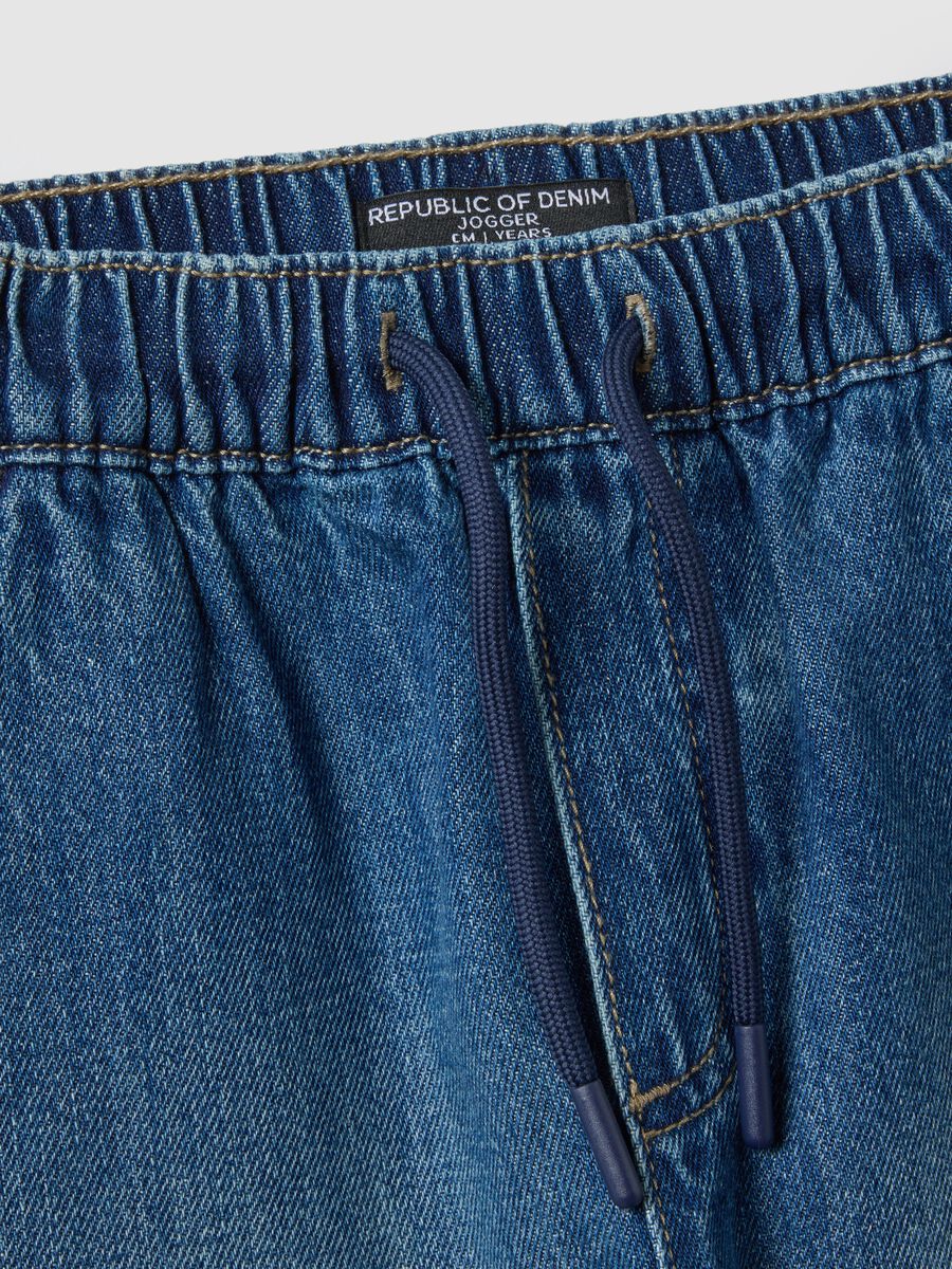 Blue Cotton Regular Fit Jog Denim for Kids_3