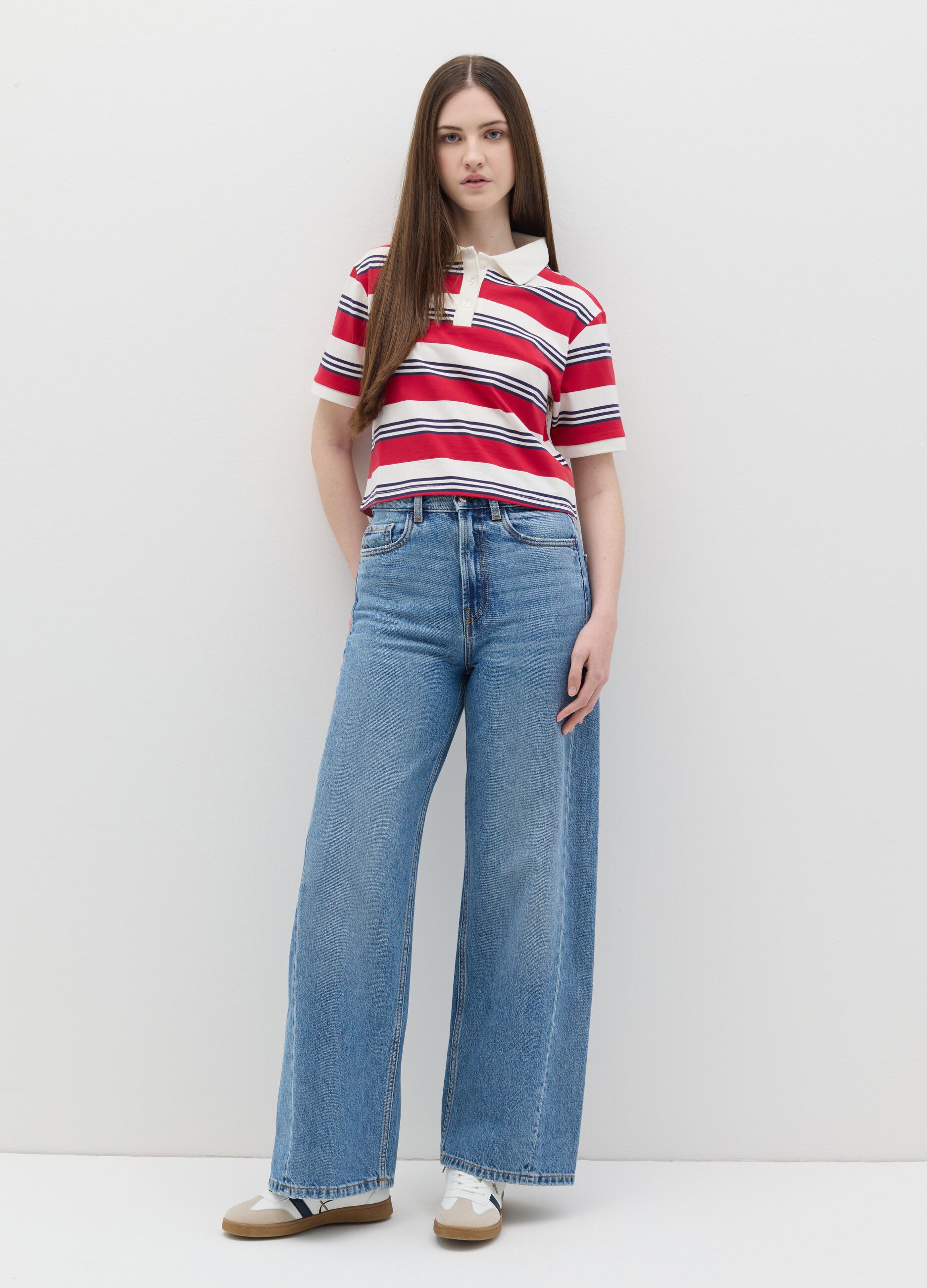 Red and white striped polo shirt