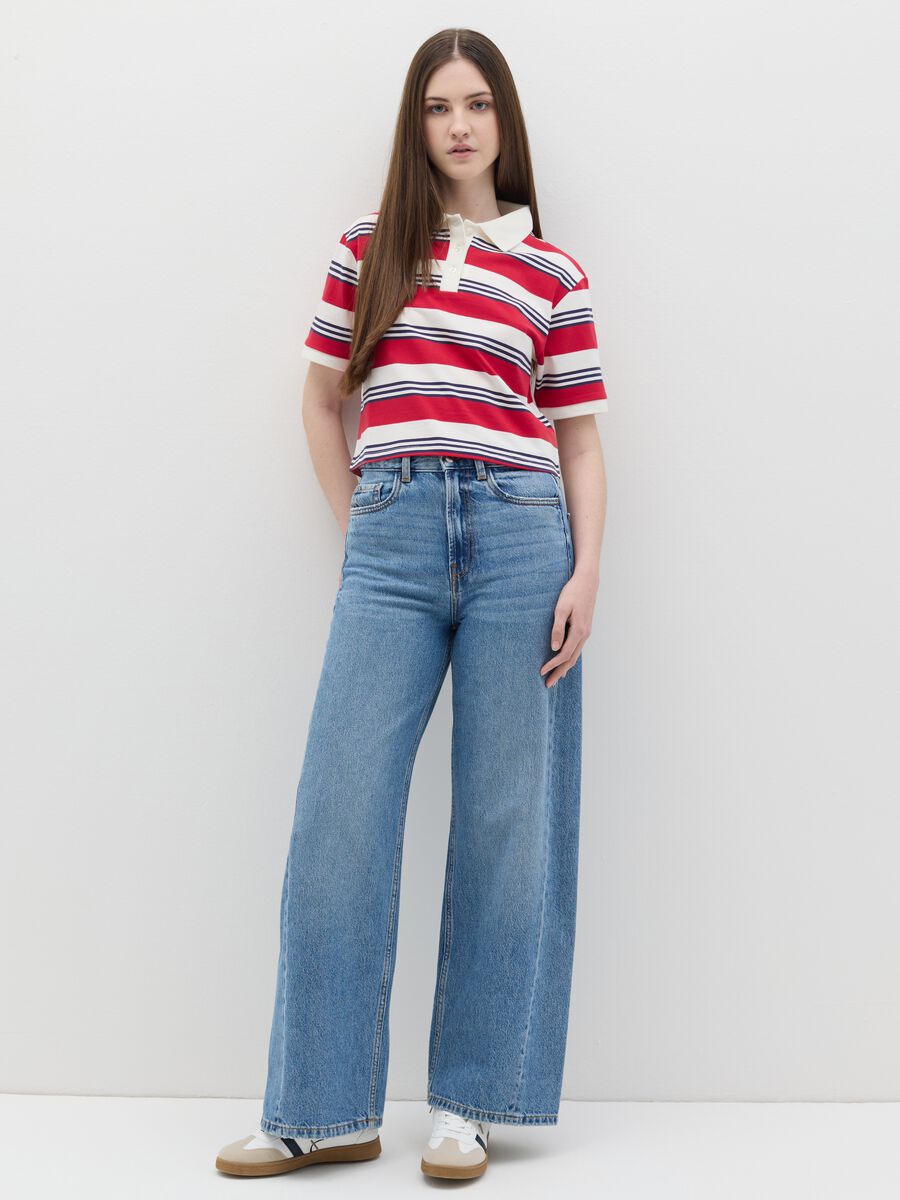 Red and white striped polo shirt_1
