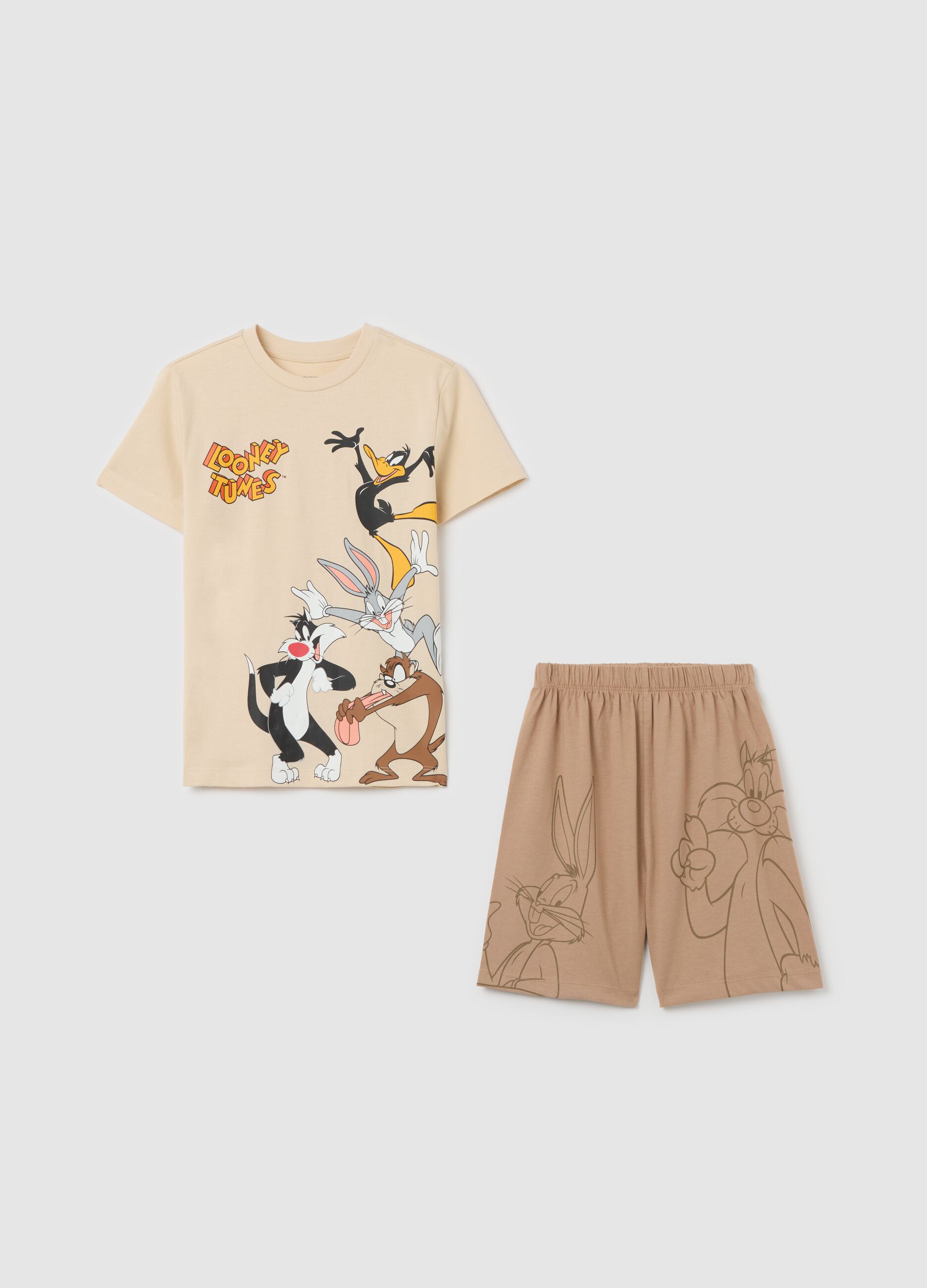 Beige pyjamas in cotton with Bugs Bunny and Taz print