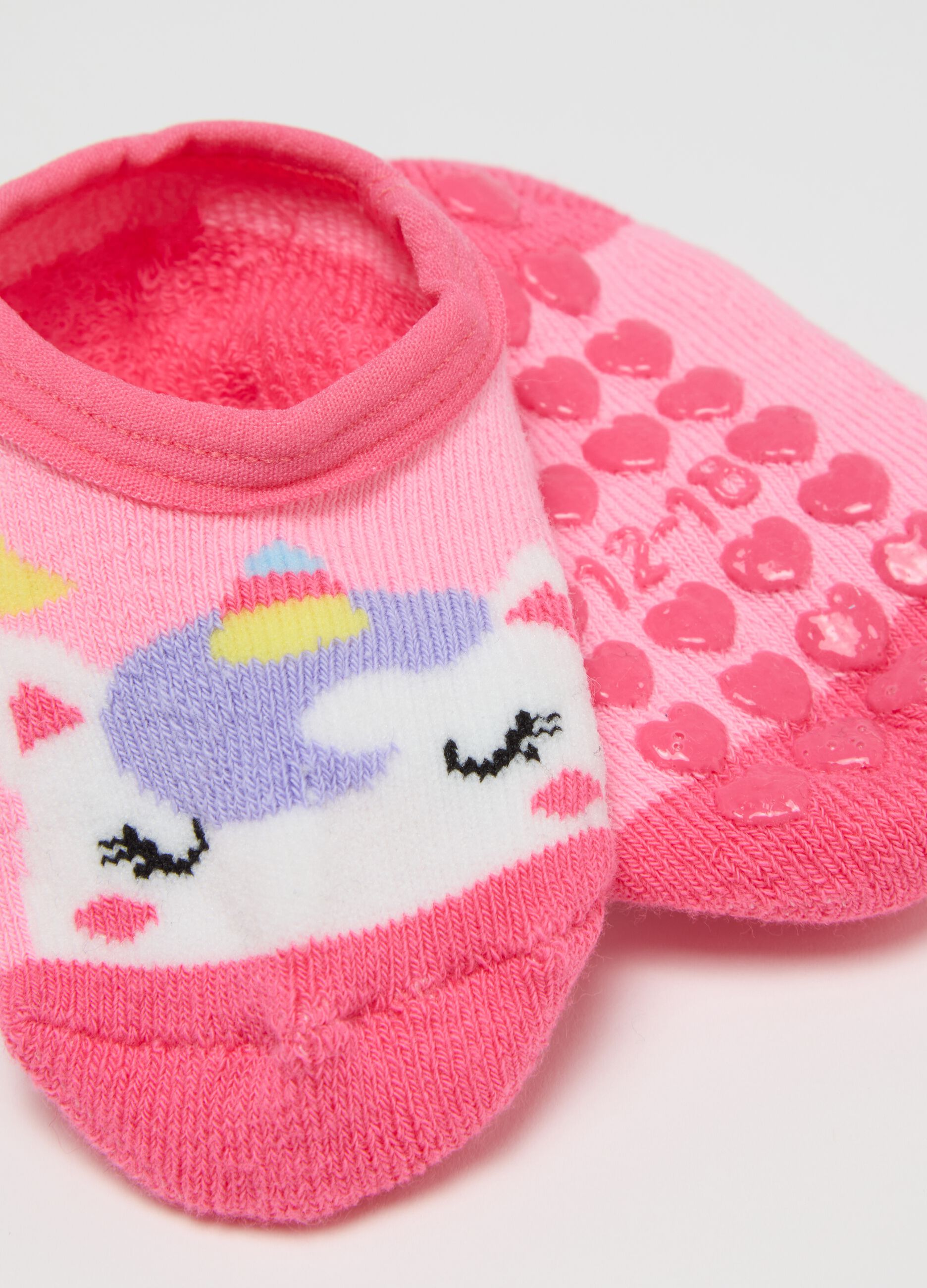 Bipack di calzettoni antiscivolo da neonata in cotone multicolor elasticizzato