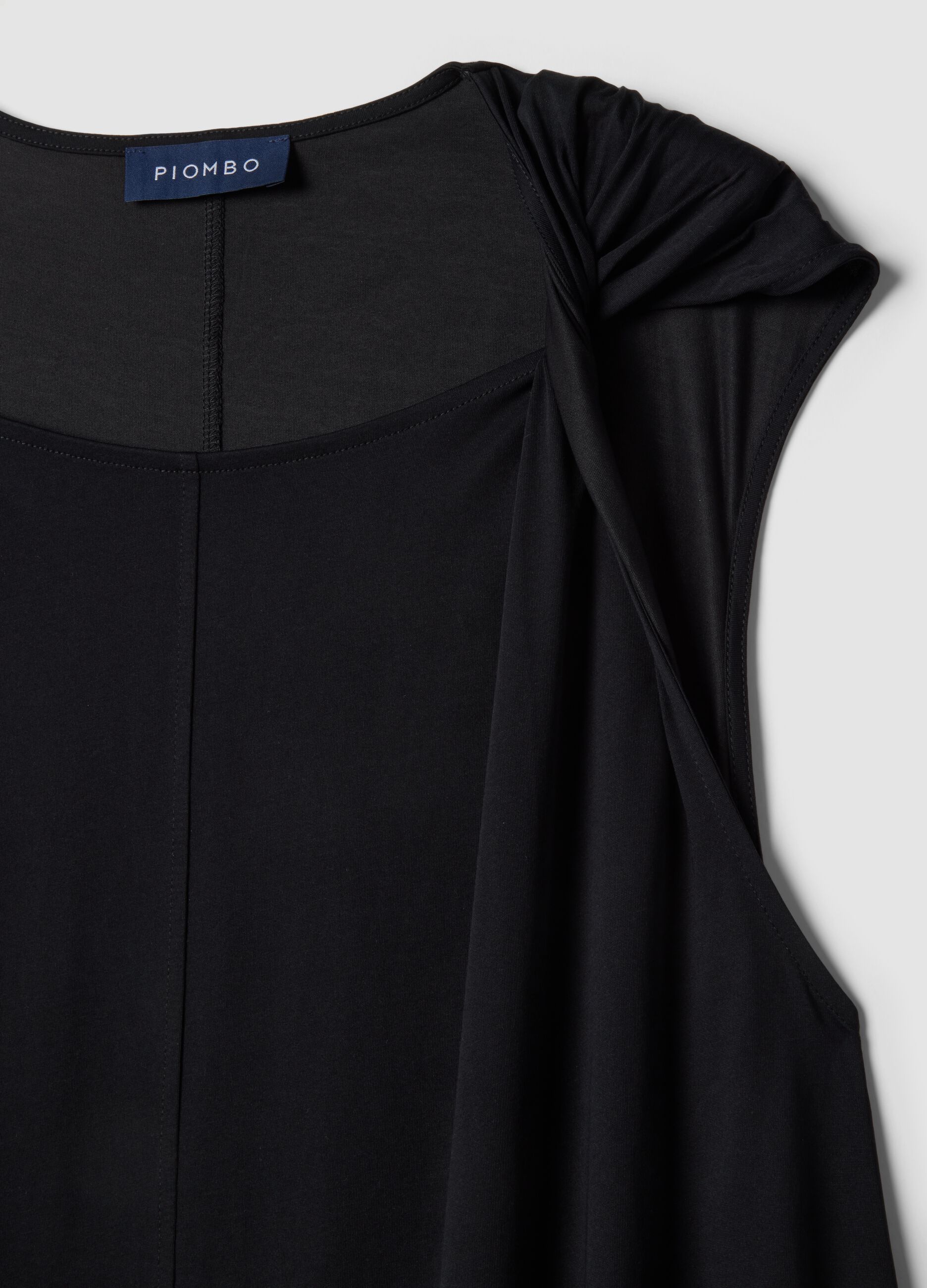 Long black cotton-blend dress, regular fit