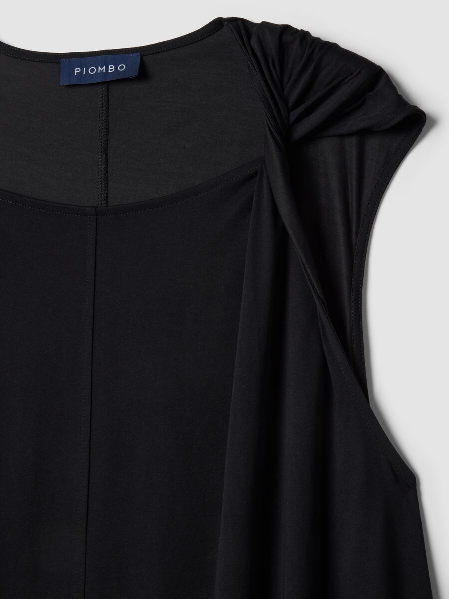 Long black cotton-blend dress, regular fit_5