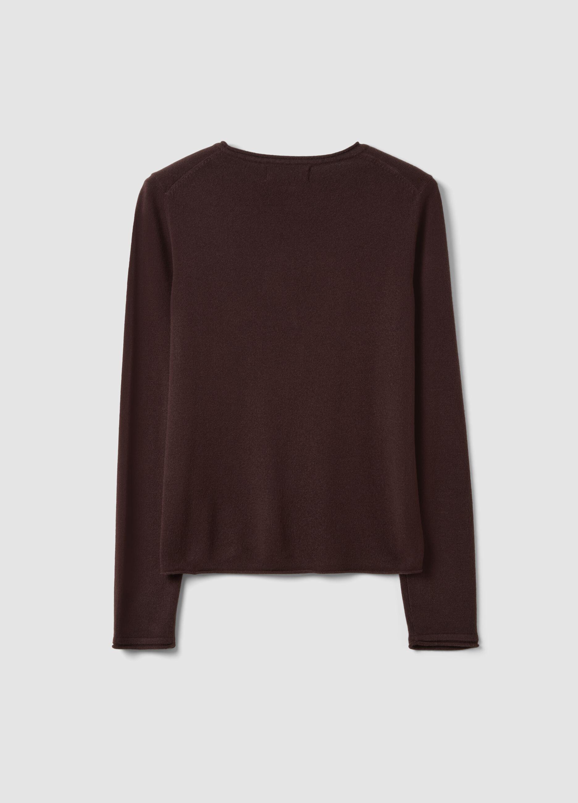 Dark brown fitted crew-neck long-sleeve top