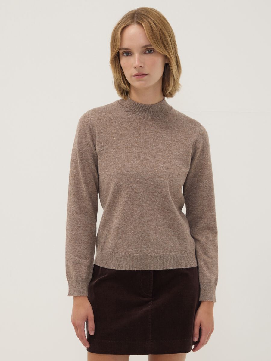 Grey wool-blend jumper with mock neck_0