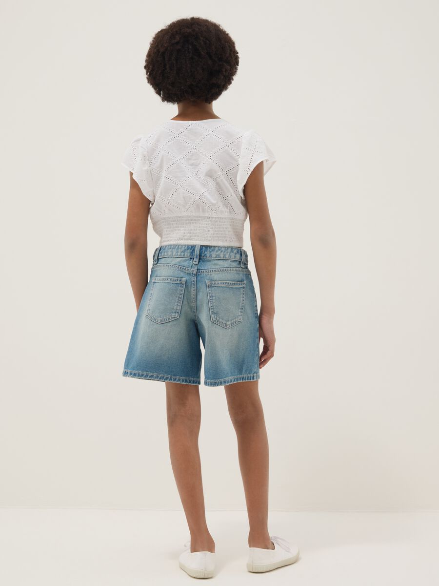 Shorts denim blu in puro cotone da ragazza regular fit con puntini_1