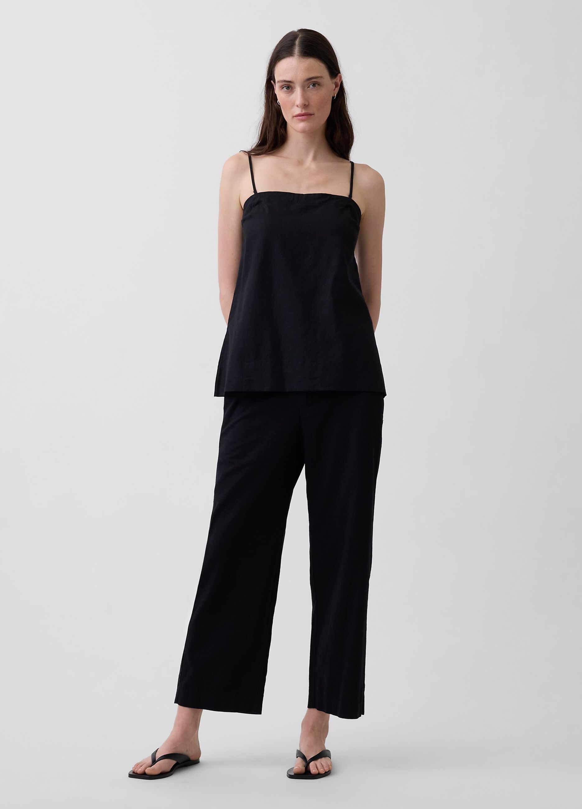 Linen-blend top with thin straps