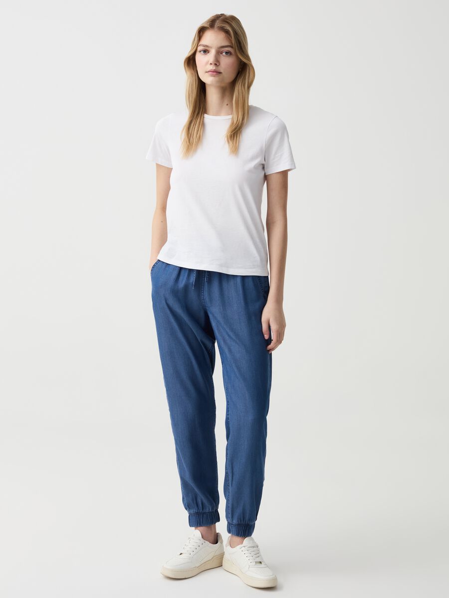 Joggers in fluid denim-effect fabric_0