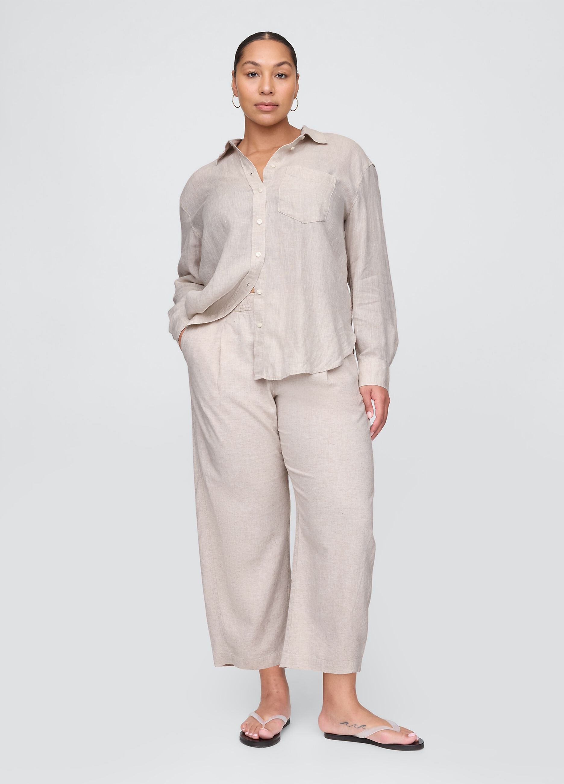 Beige wide trousers in linen and viscose