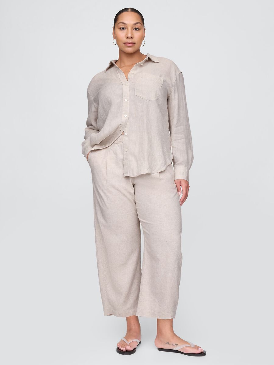 Beige wide trousers in linen and viscose_4