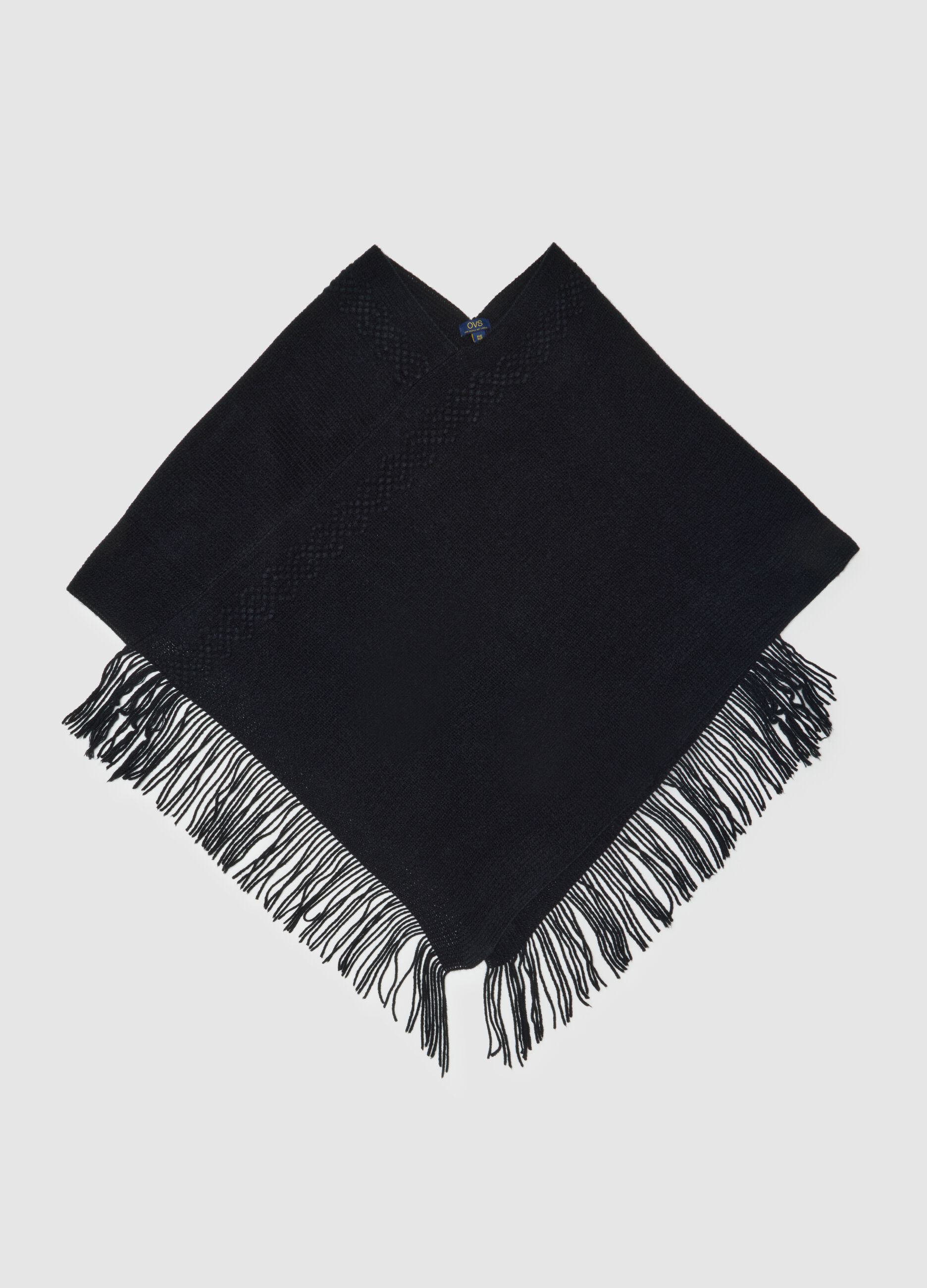 Black acrylic poncho with fringes