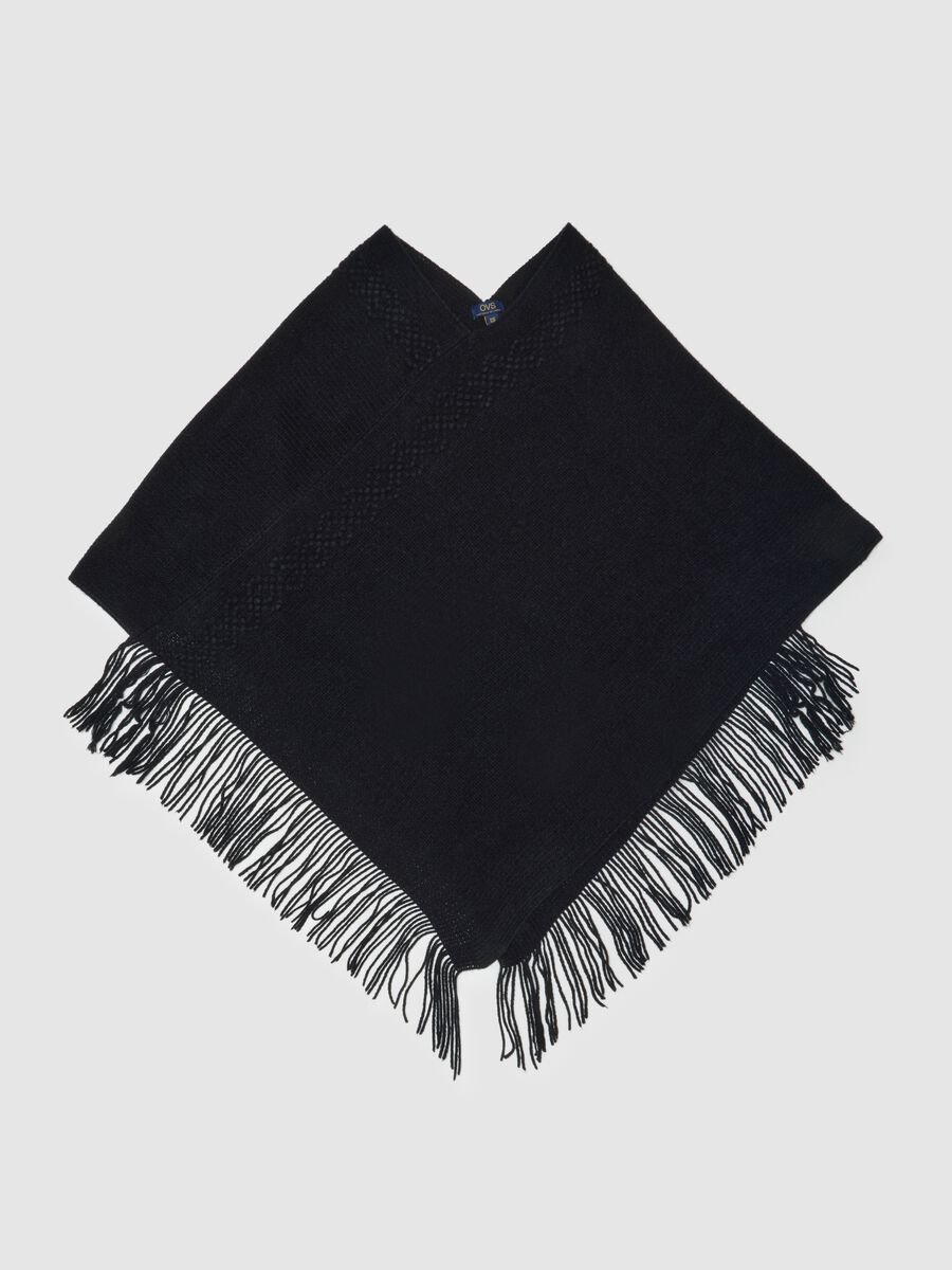 Black acrylic poncho with fringes_0