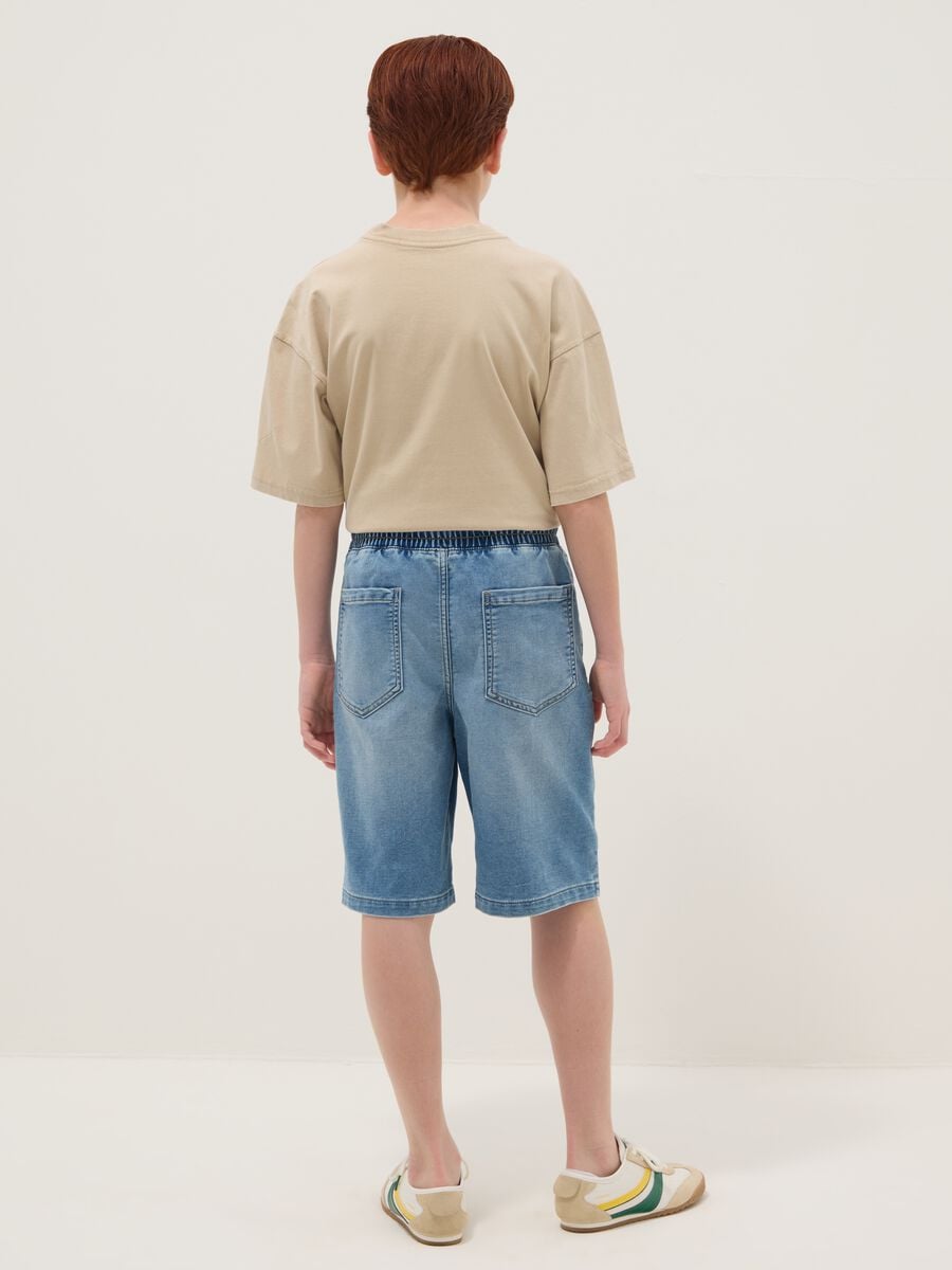Shorts in denim azzurri in cotone elasticizzato wide leg_1