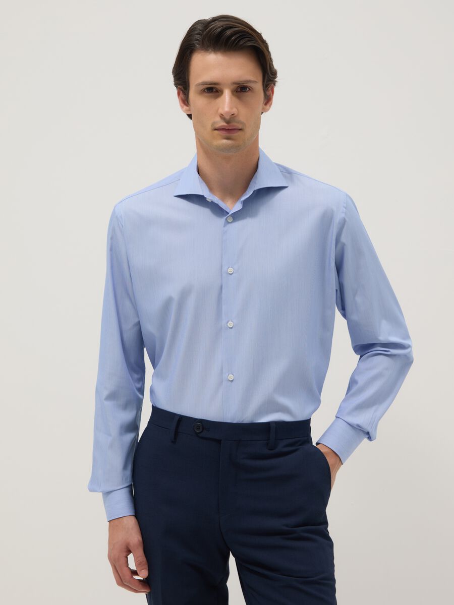 Regular fit blue shirt with French collar_0
