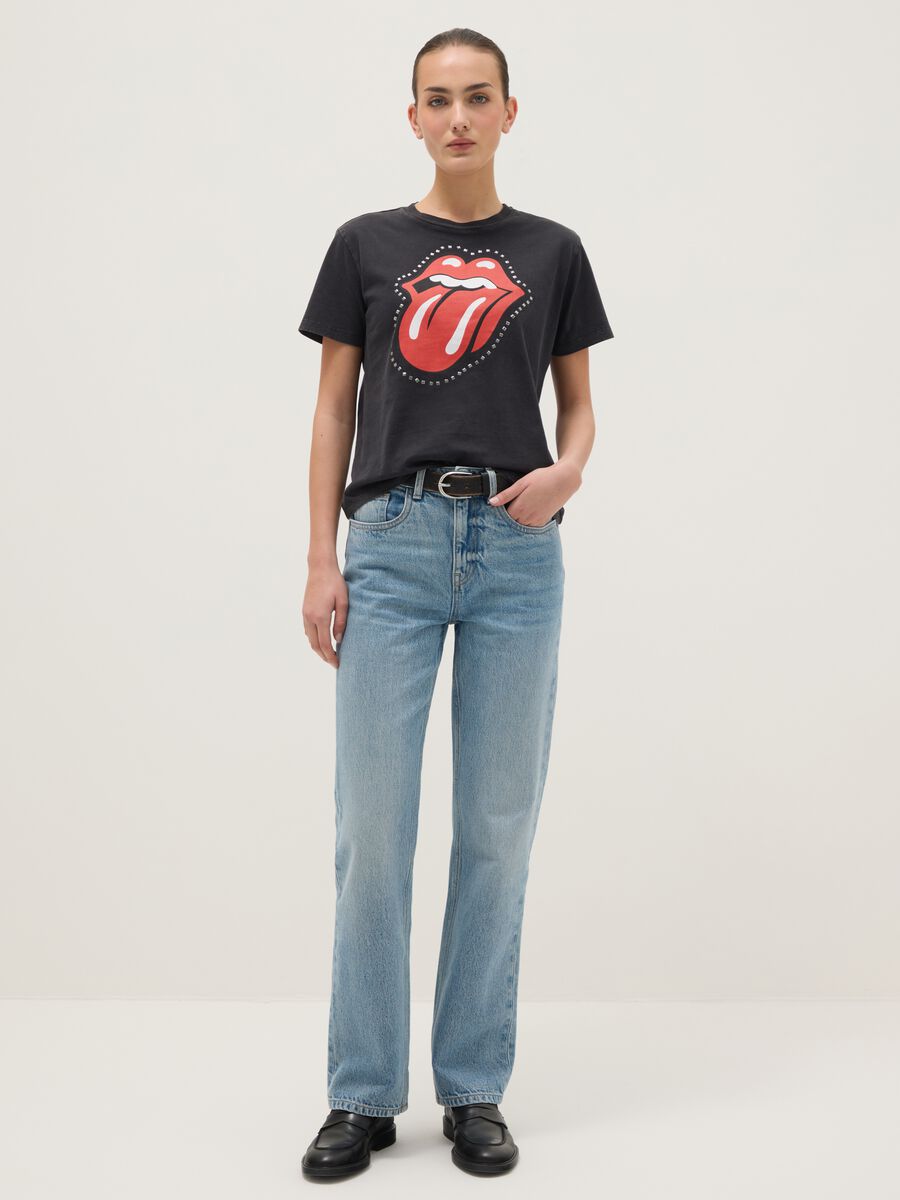Black pure cotton regular fit T-shirt with Rolling Stones print_1