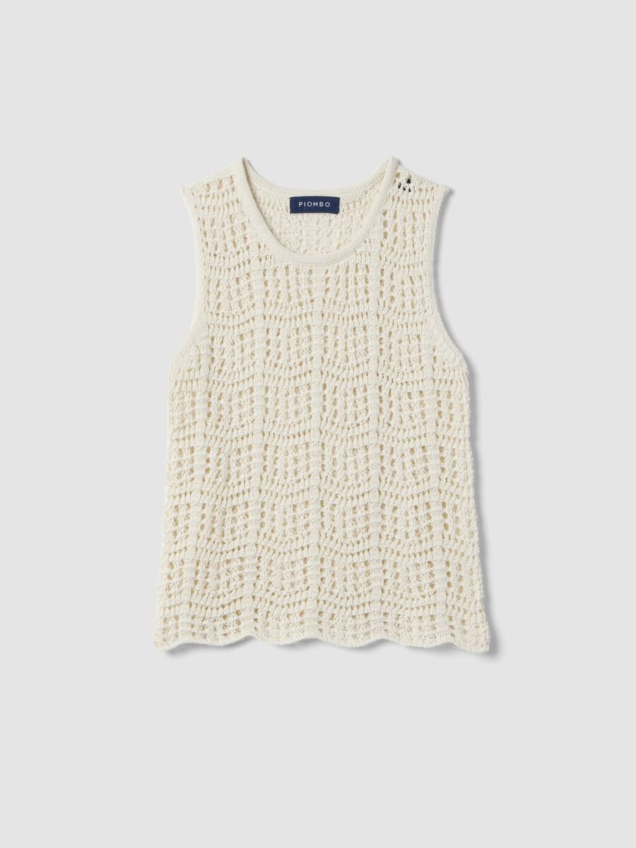 Tank top in misto cotone bianco regular fit con texture a rete_4