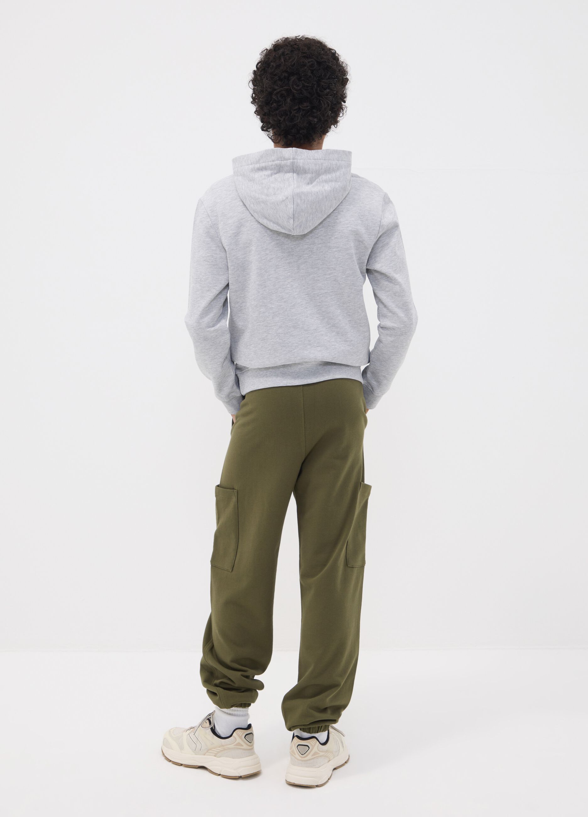 Green pure cotton relaxed cargo jogger trousers for boys