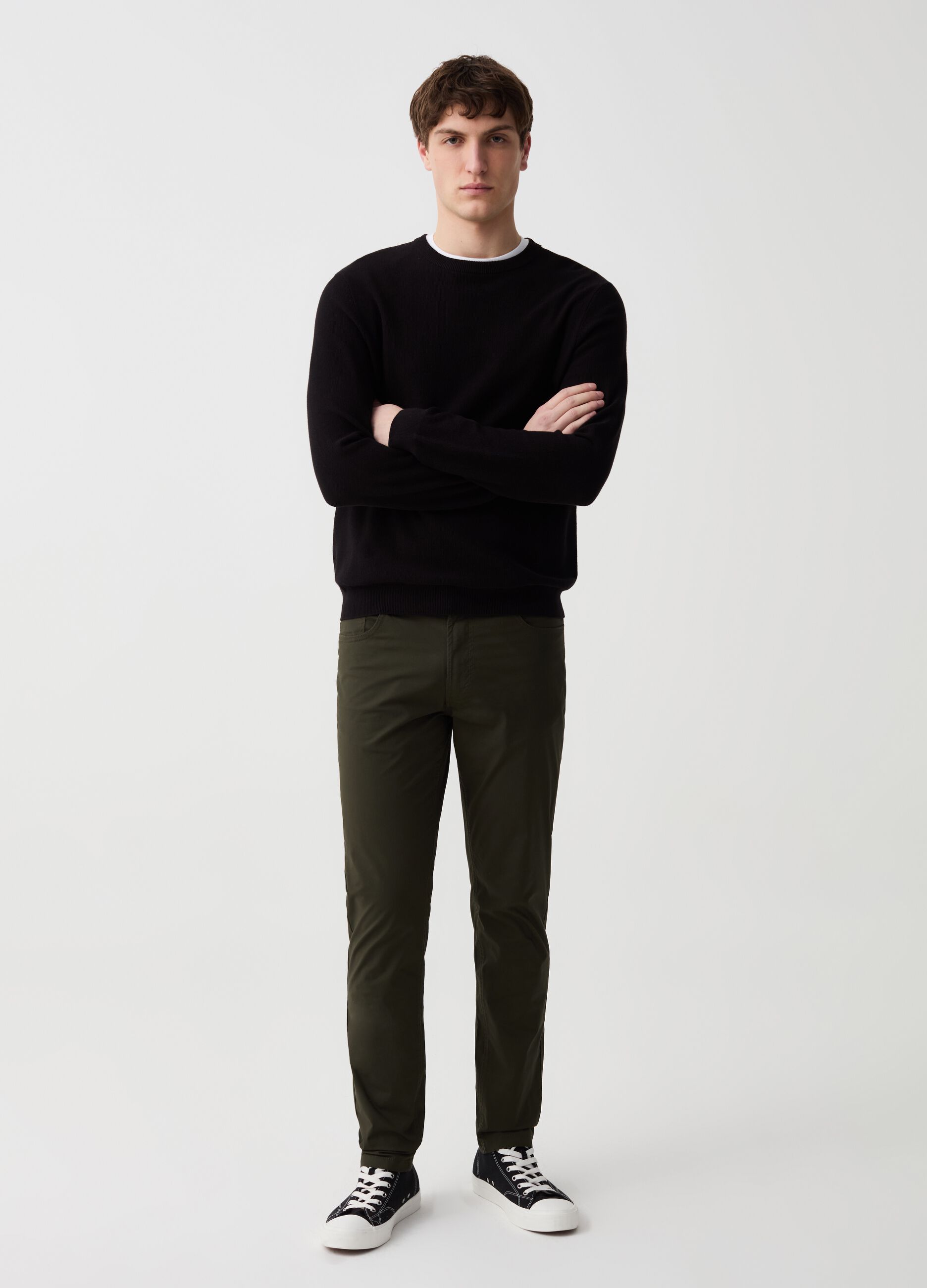 Stretch cotton trousers with five pockets
