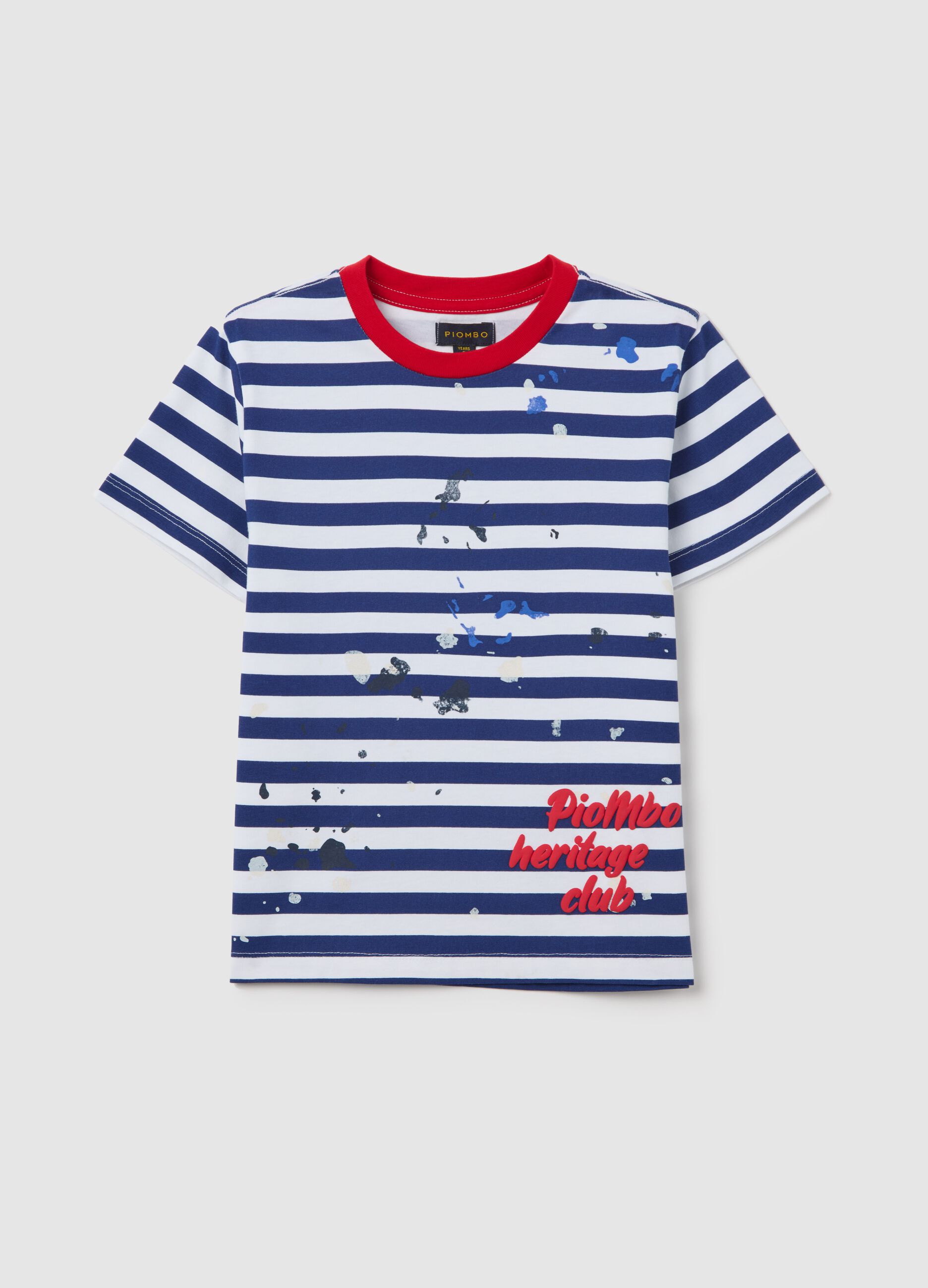 Striped cotton T-shirt with paint splatter print