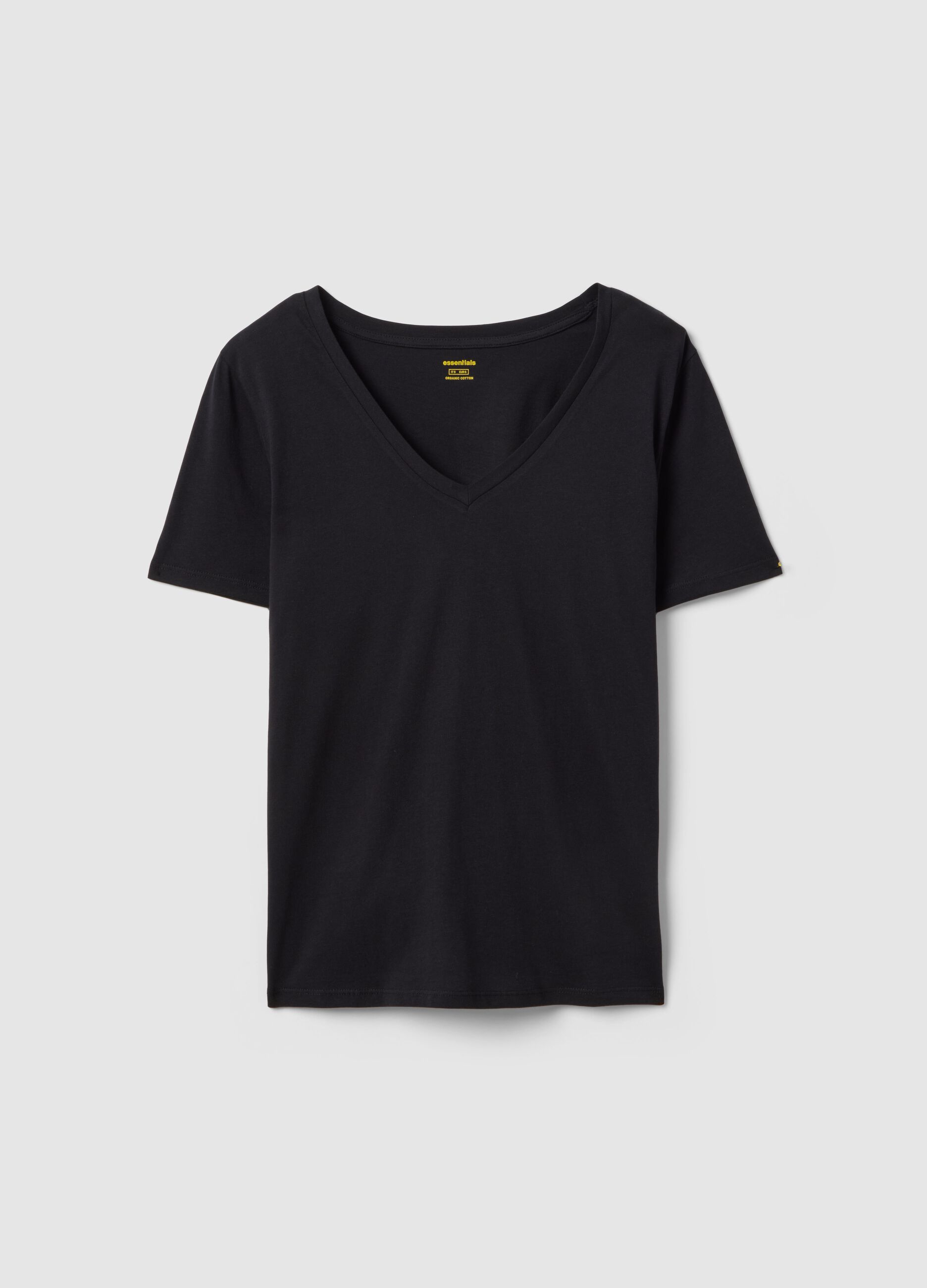 Black pure cotton V-neck regular fit T-shirt