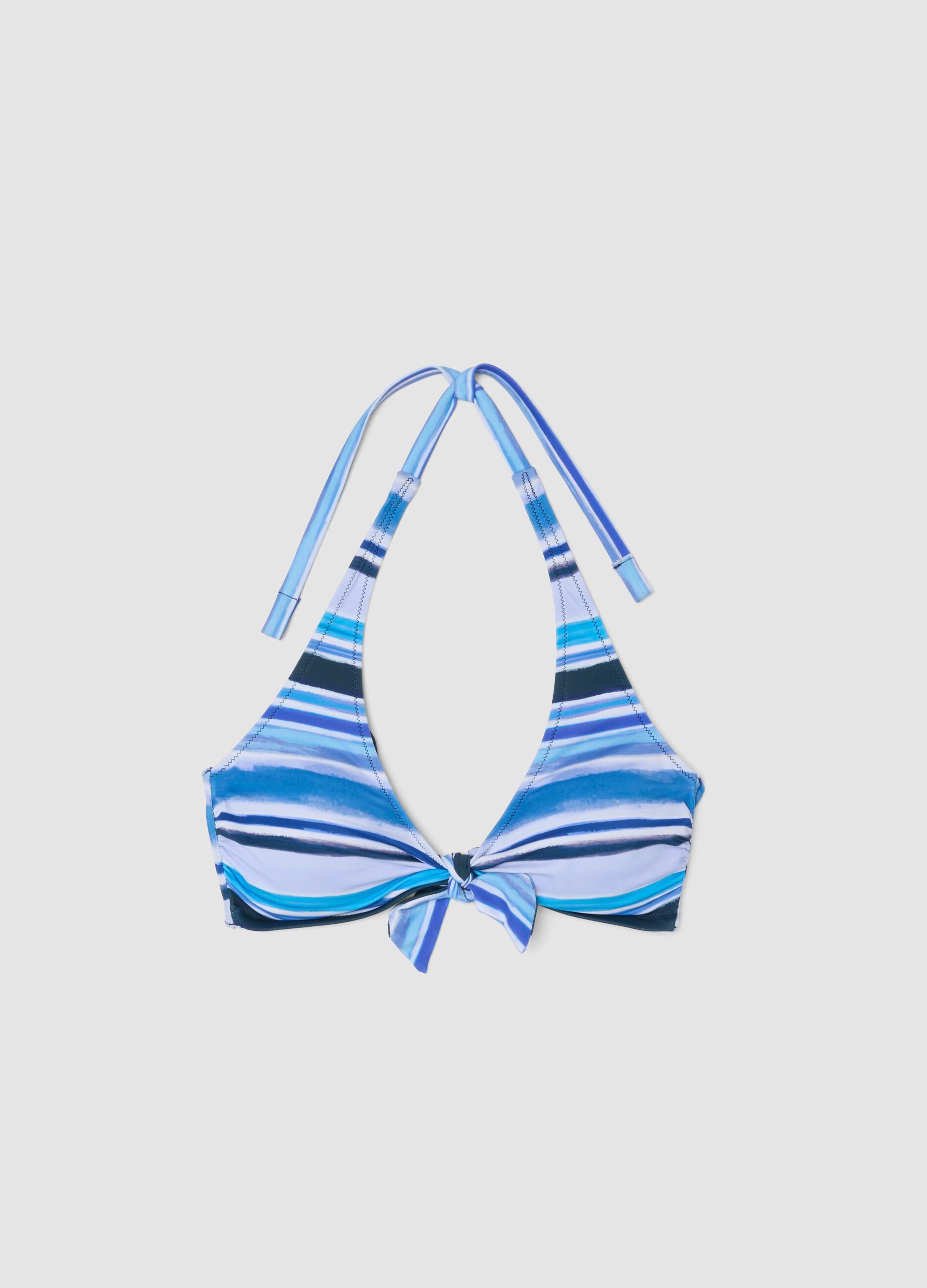 Top bikini triangolo blu in tessuto elasticizzato