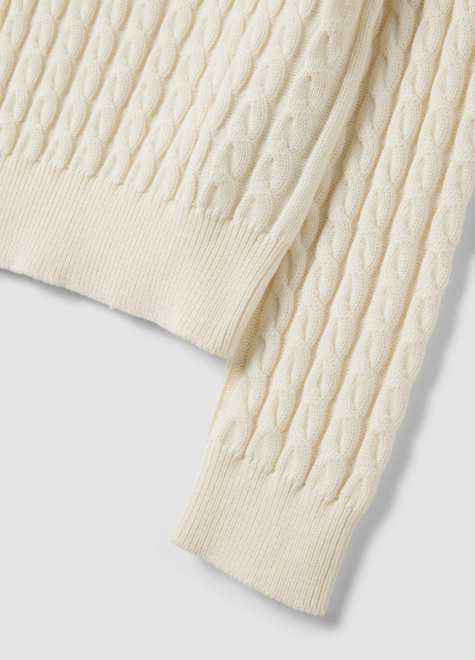 White crew-neck pure cotton cable-knit jumper, regular fit