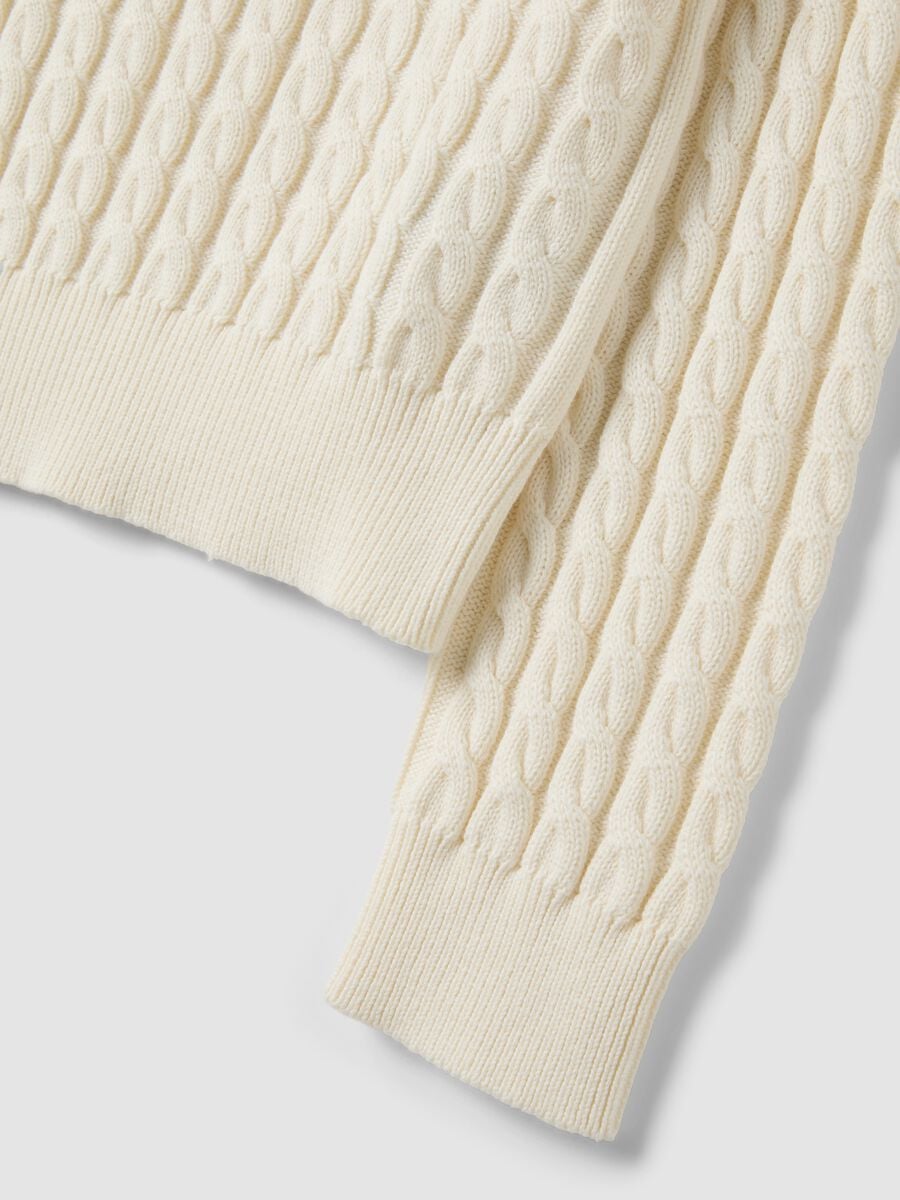 White crew-neck pure cotton cable-knit jumper, regular fit_5
