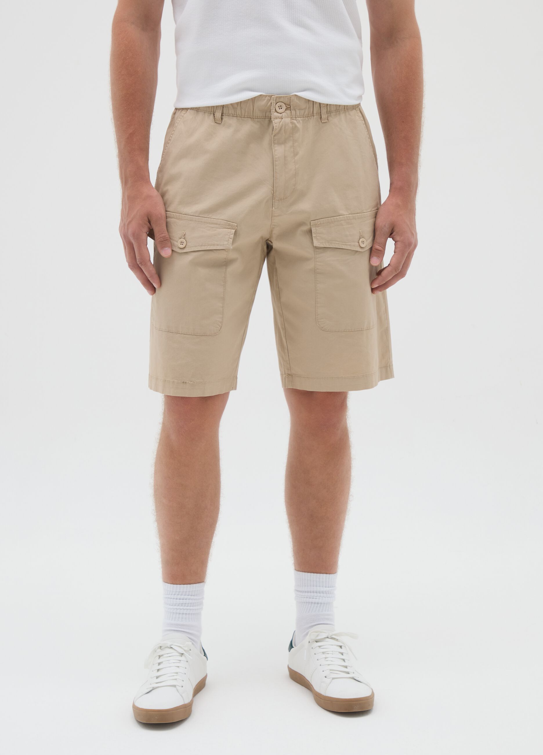 Men's green cotton regular fit shorts