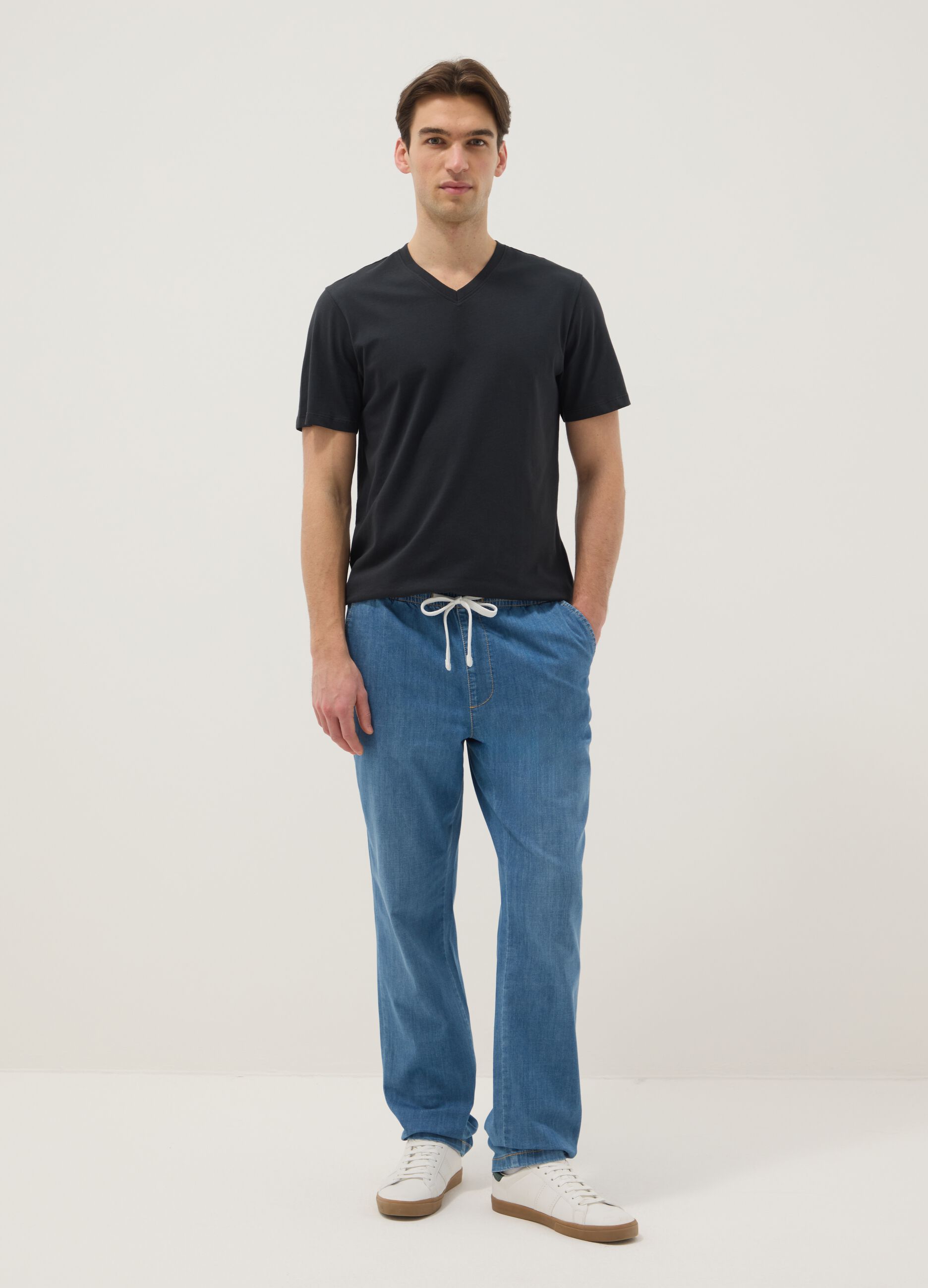 Jeans in cotone denim elasticizzato azzurro regular fit
