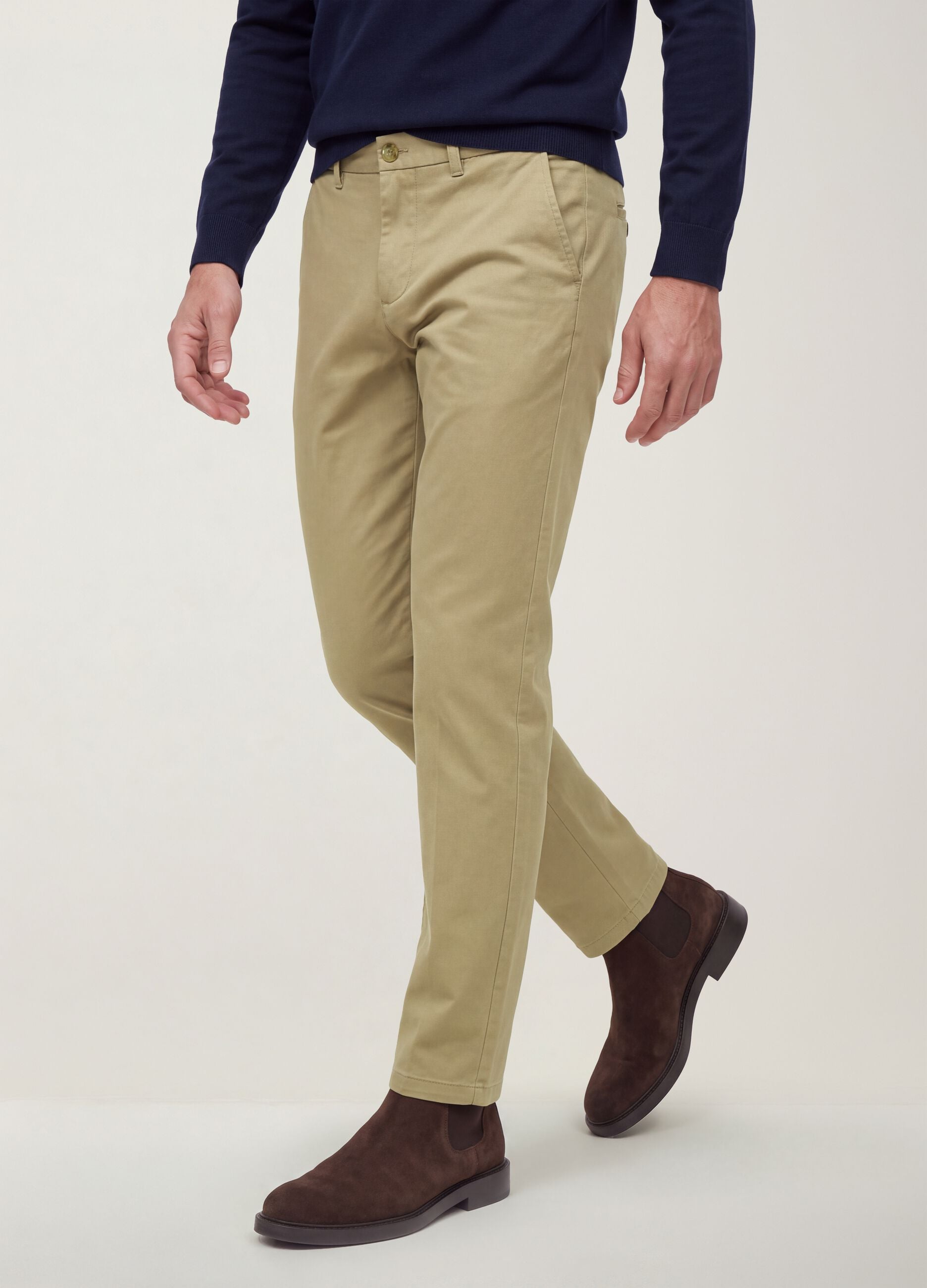 Beige slim-fit stretch cotton twill chino trousers