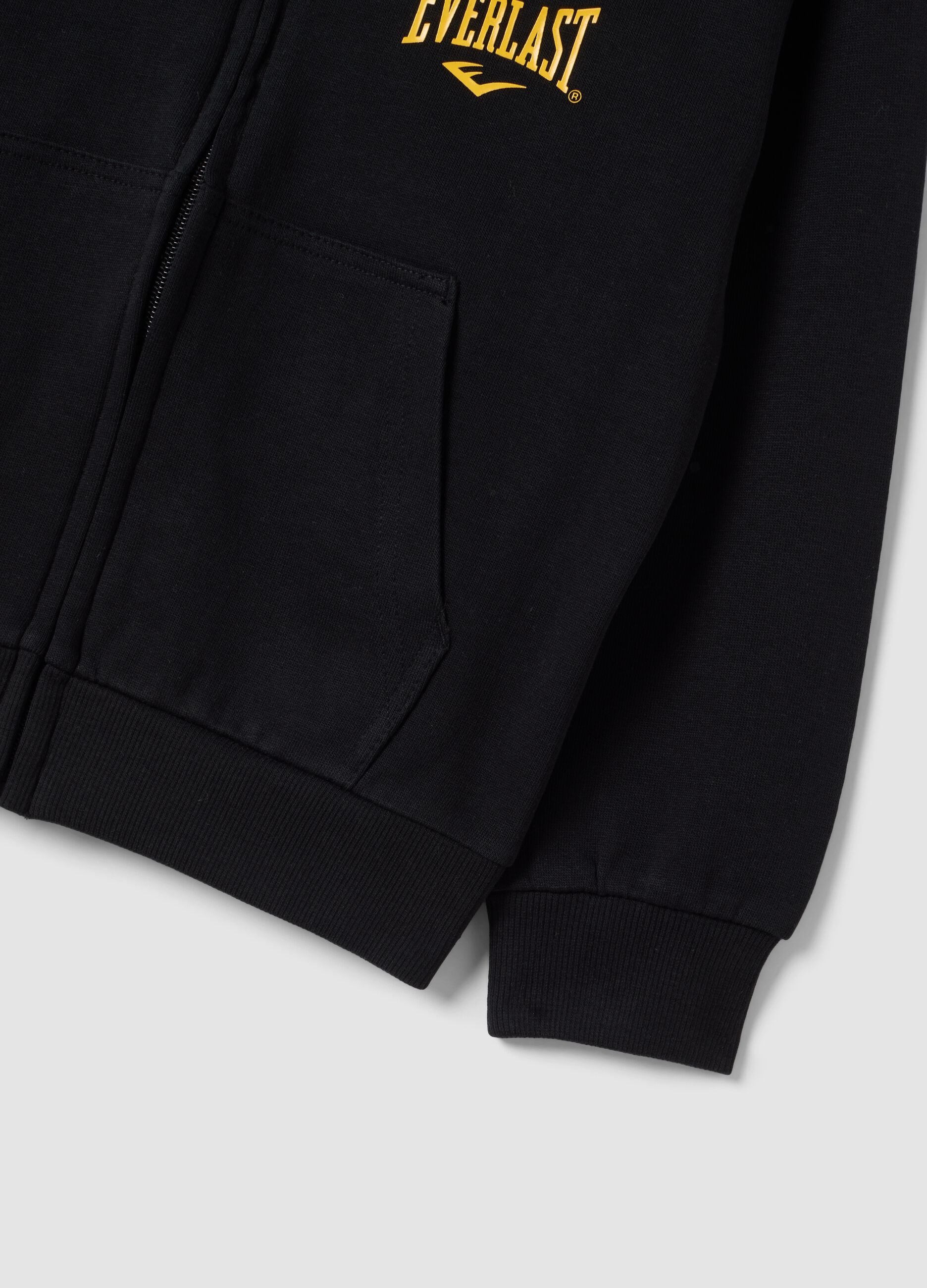 Black regular-fit pure cotton hoodie with logo for boys