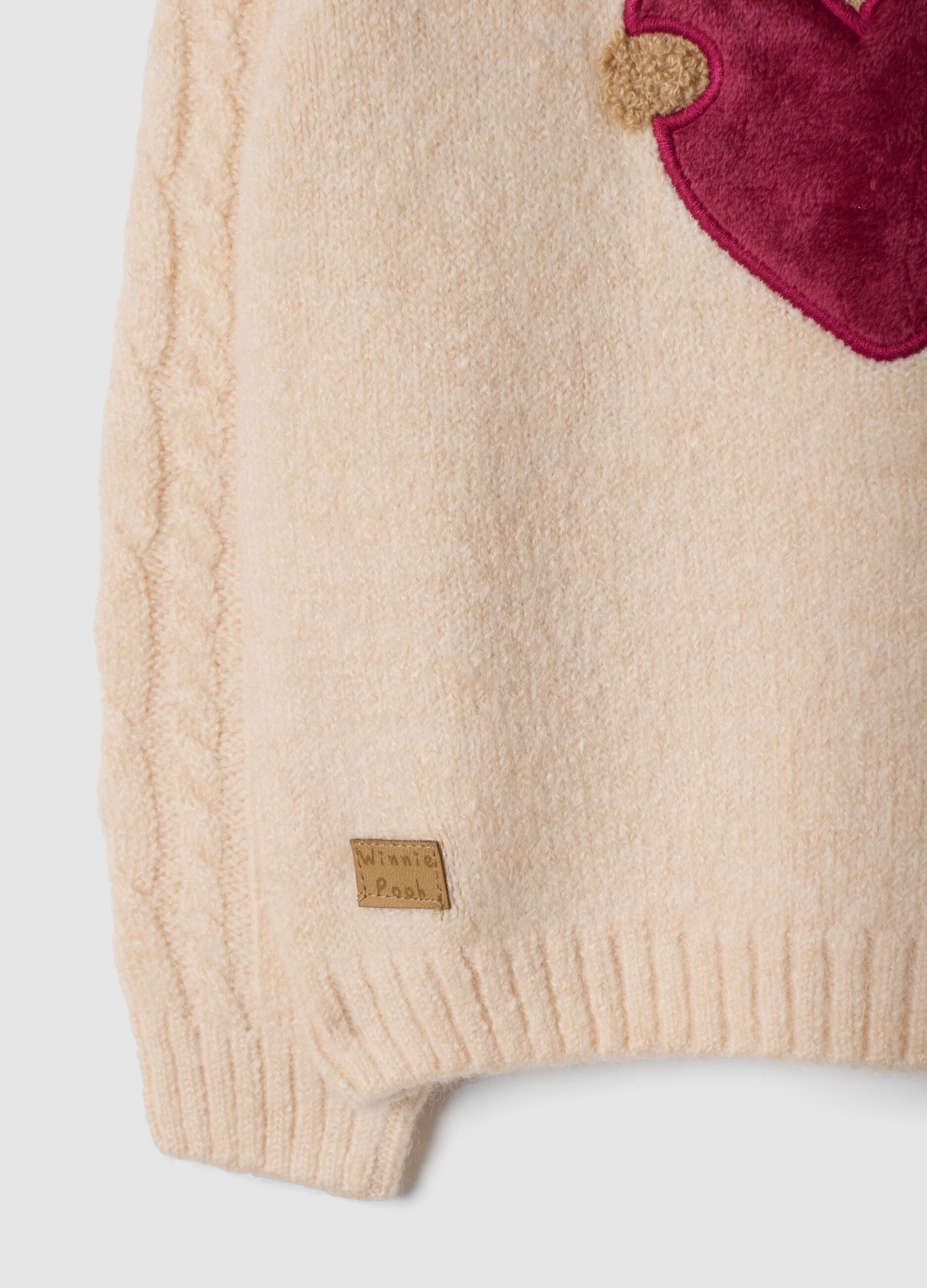Pink crew-neck stretch top with Winnie the Pooh embroidery