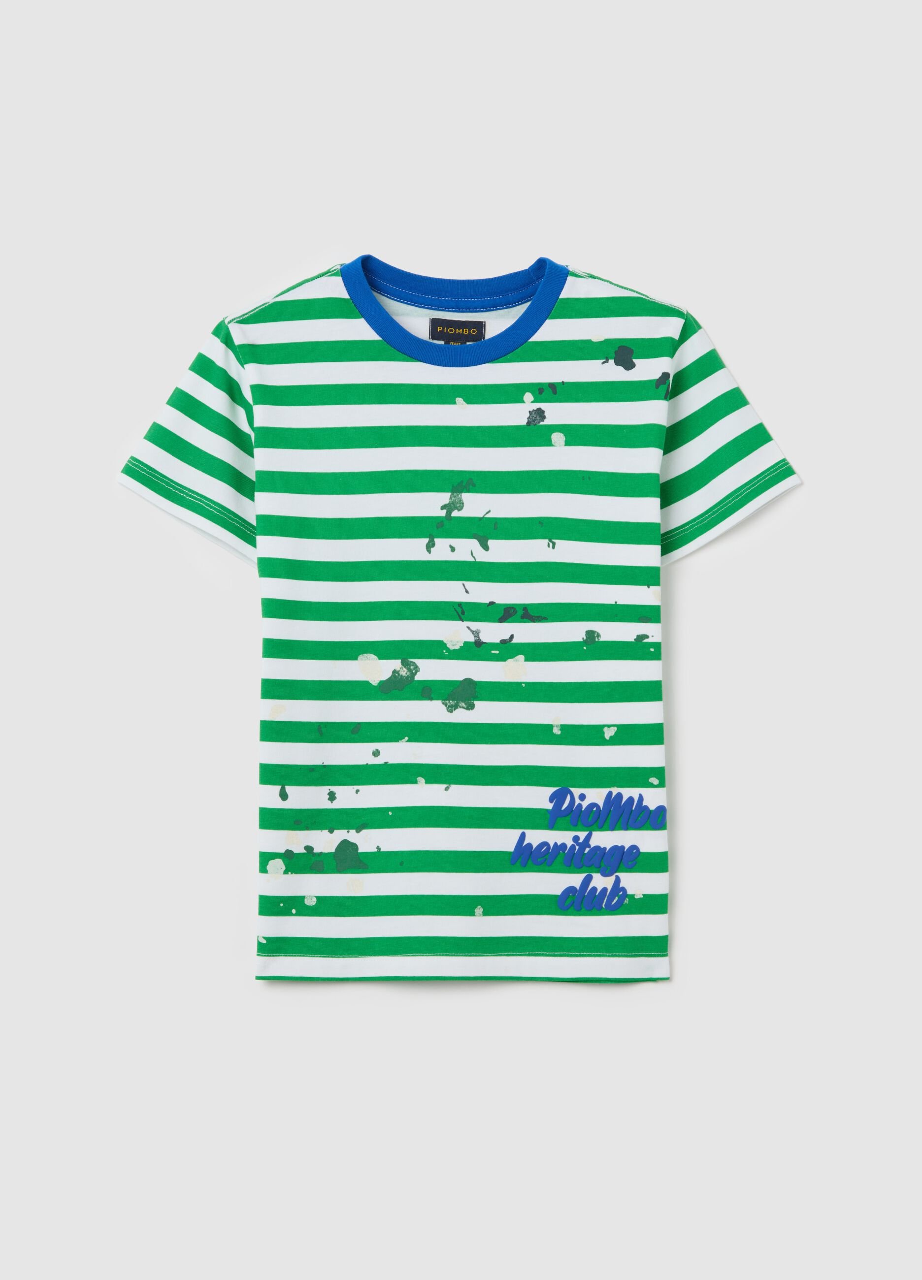 Striped cotton T-shirt with paint stains print