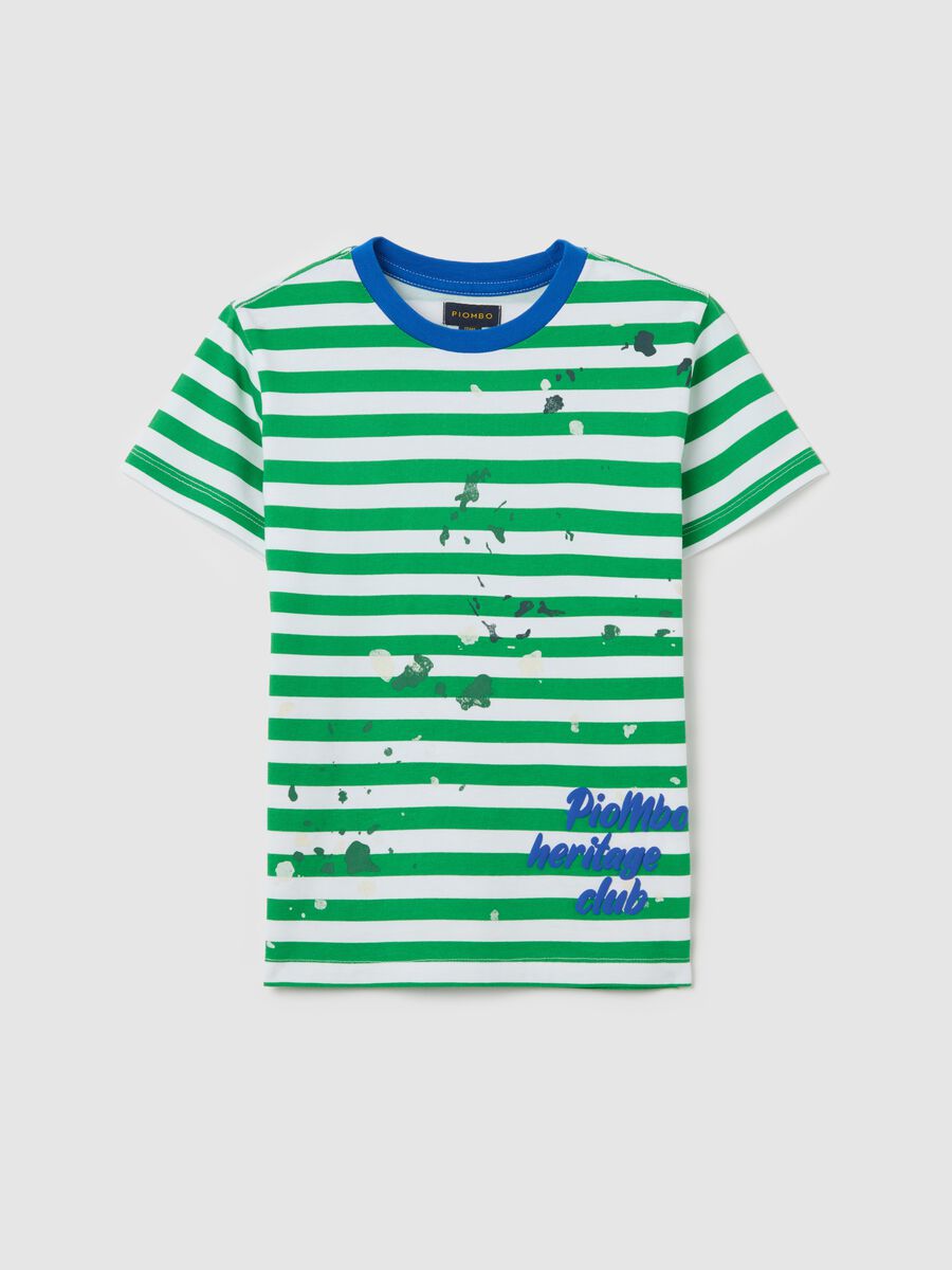 Striped cotton T-shirt with paint stains print_3