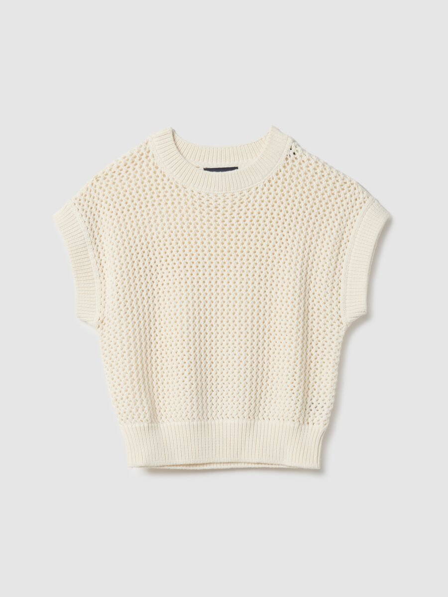 White cotton blend eyelet knit regular fit jumper_4