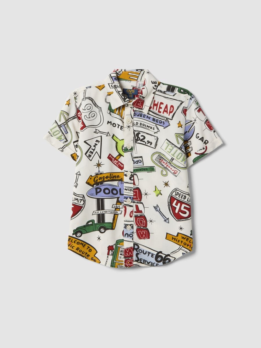 Camicia in pura viscosa multicolor da bambino regular fit con stampe_0