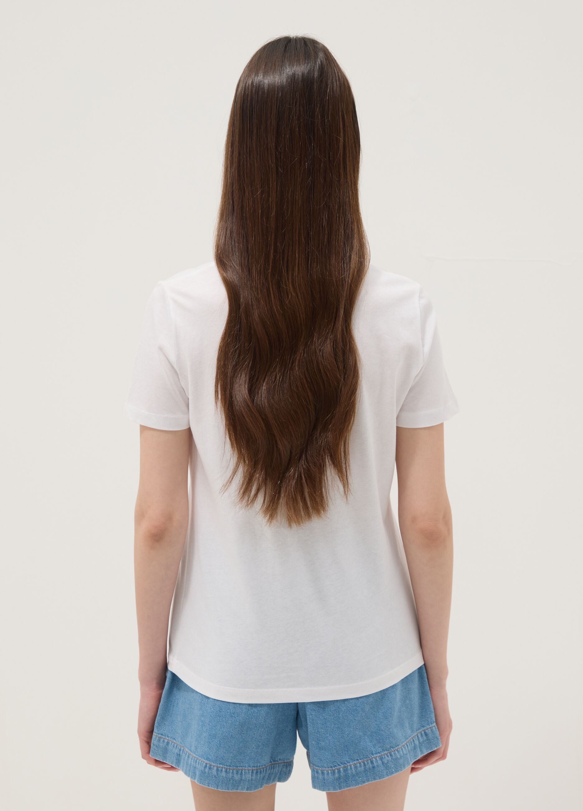 White pure cotton T-shirt with floral print