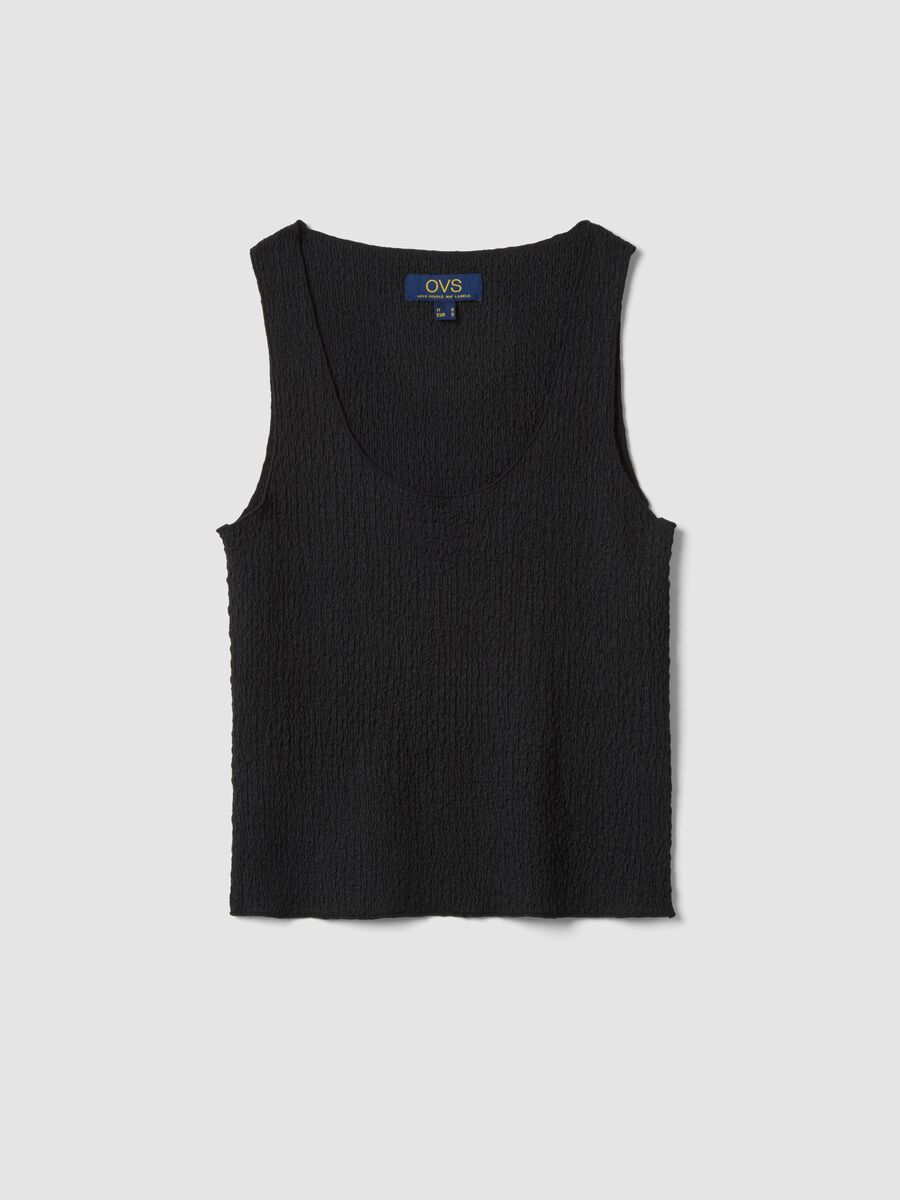 Black stretch tank top with crinkled texture_0