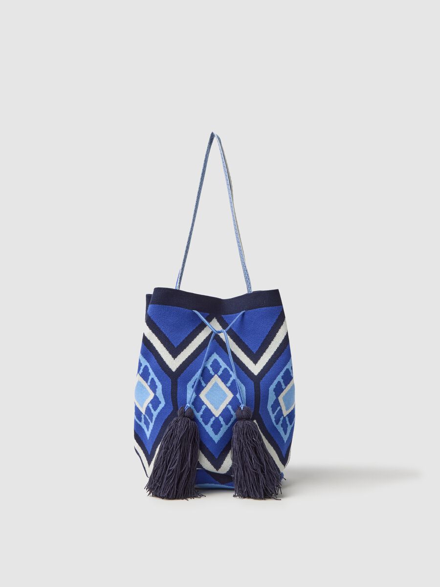 Shoulder bag with geometric motif and tassels_0