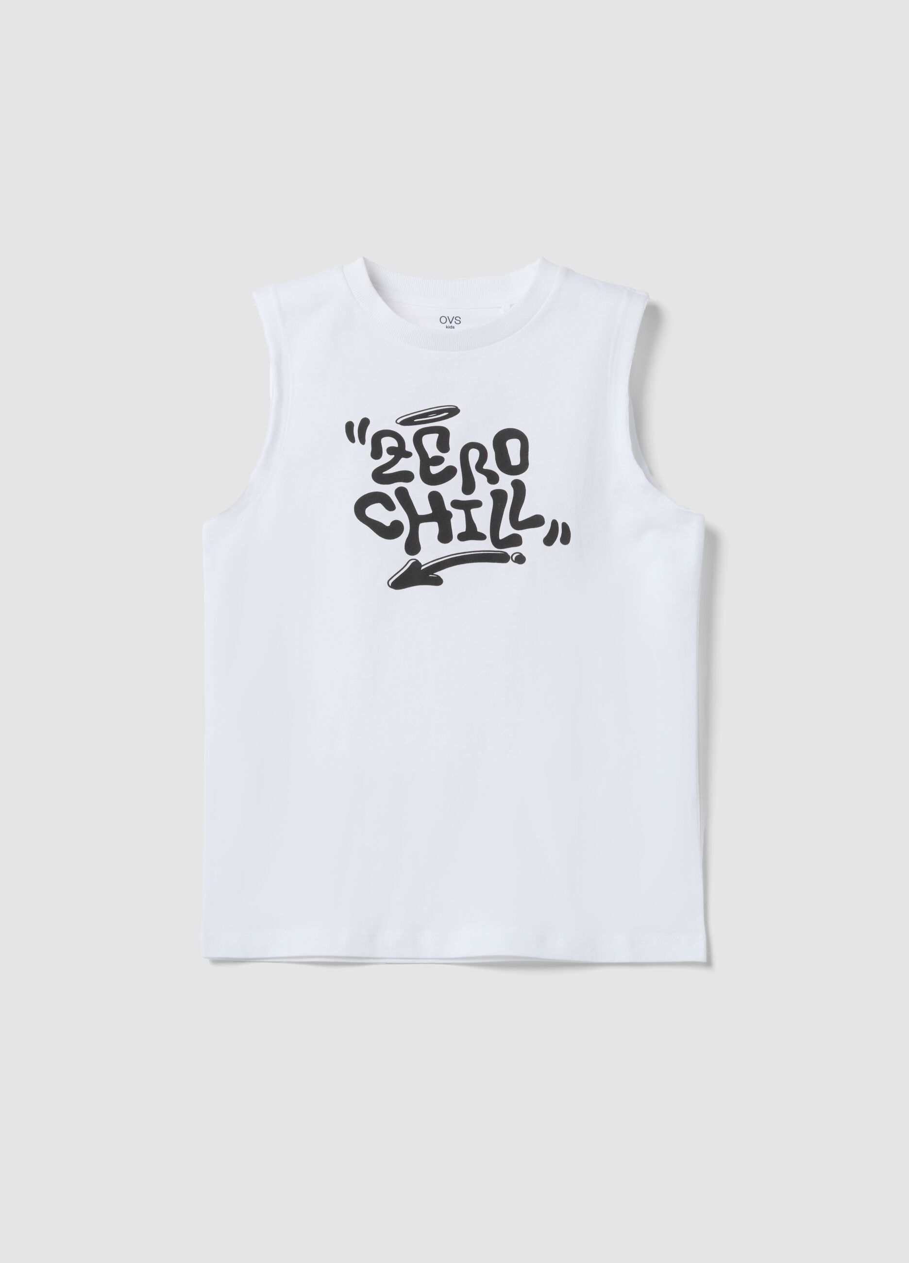 White organic cotton vest top with print