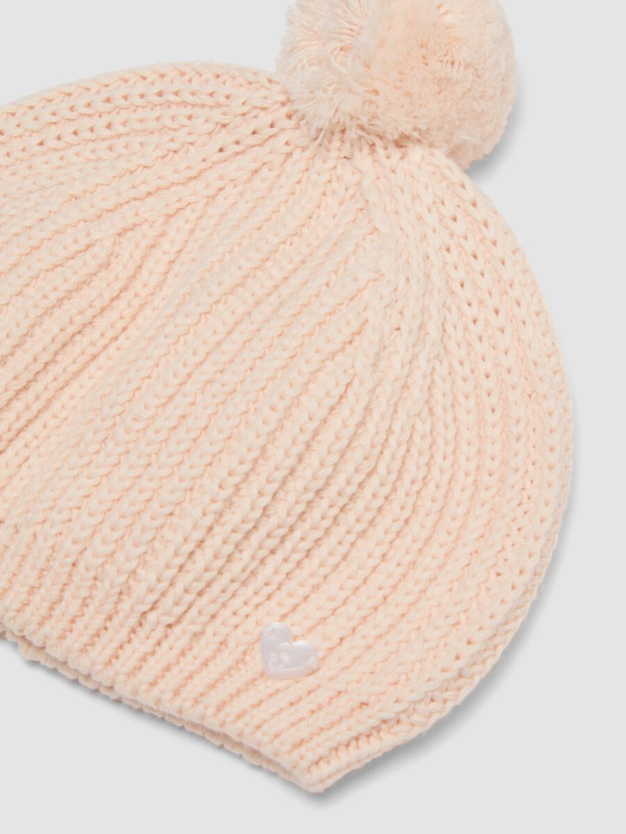Cappello rosa con pompon in puro cotone organico lavorato a maglia_1