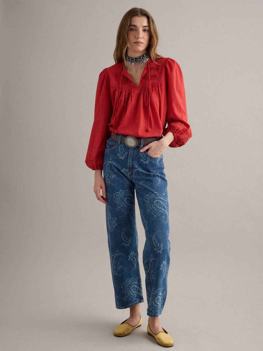 Red short-sleeved shirt in pure cotton_2