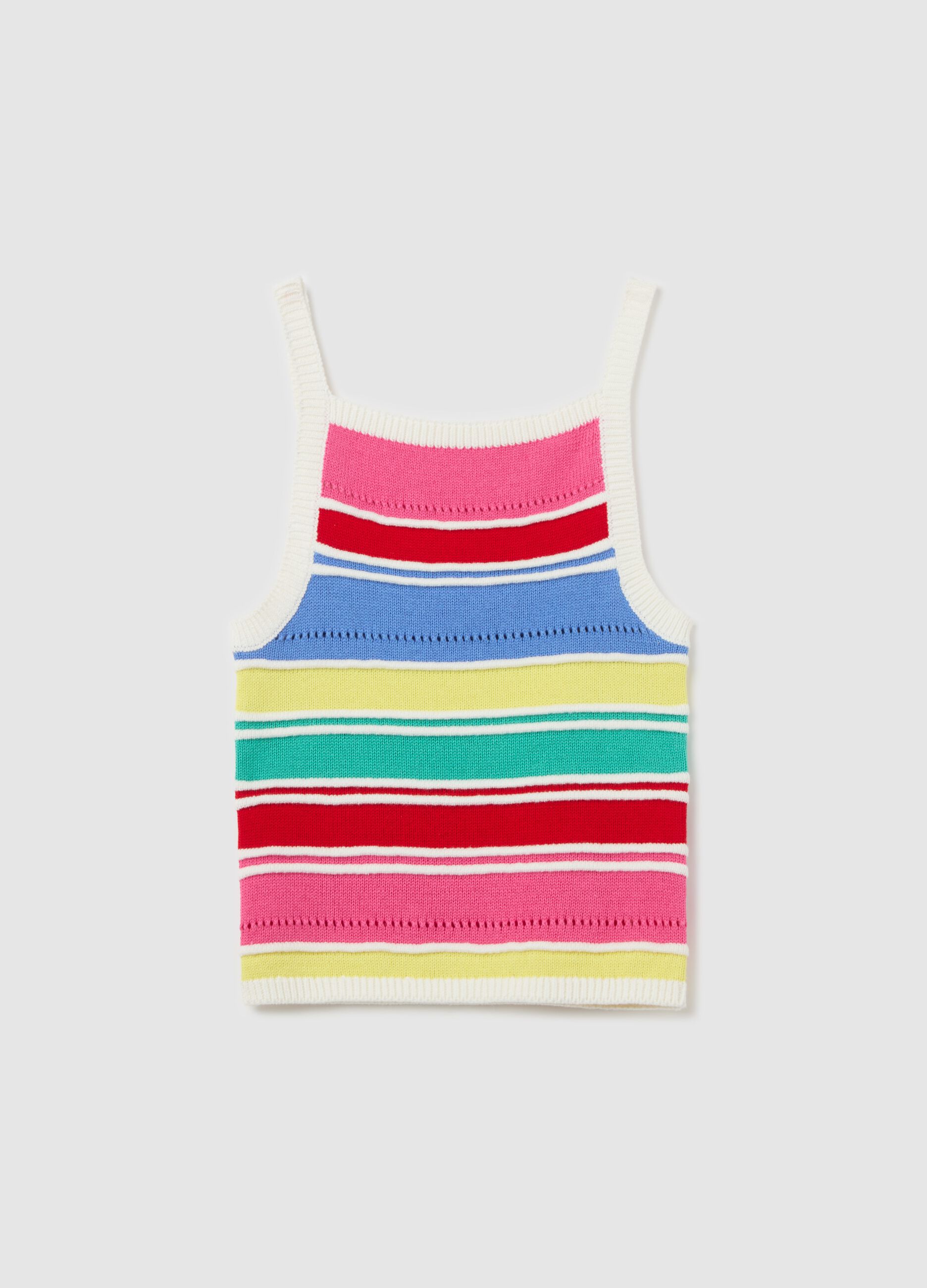 Crochet tank top with multicoloured stripes