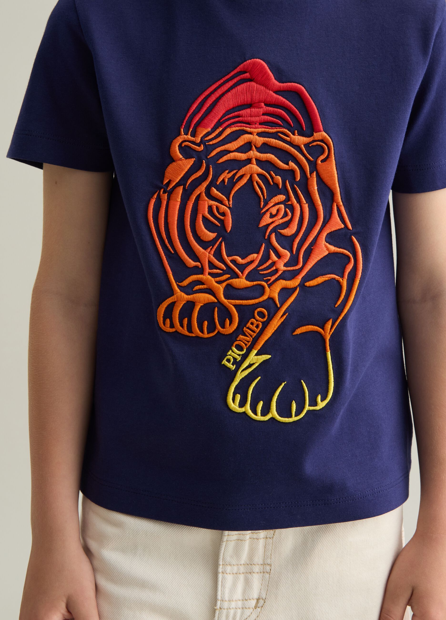 T-shirt da bambino in puro cotone blu regular fit