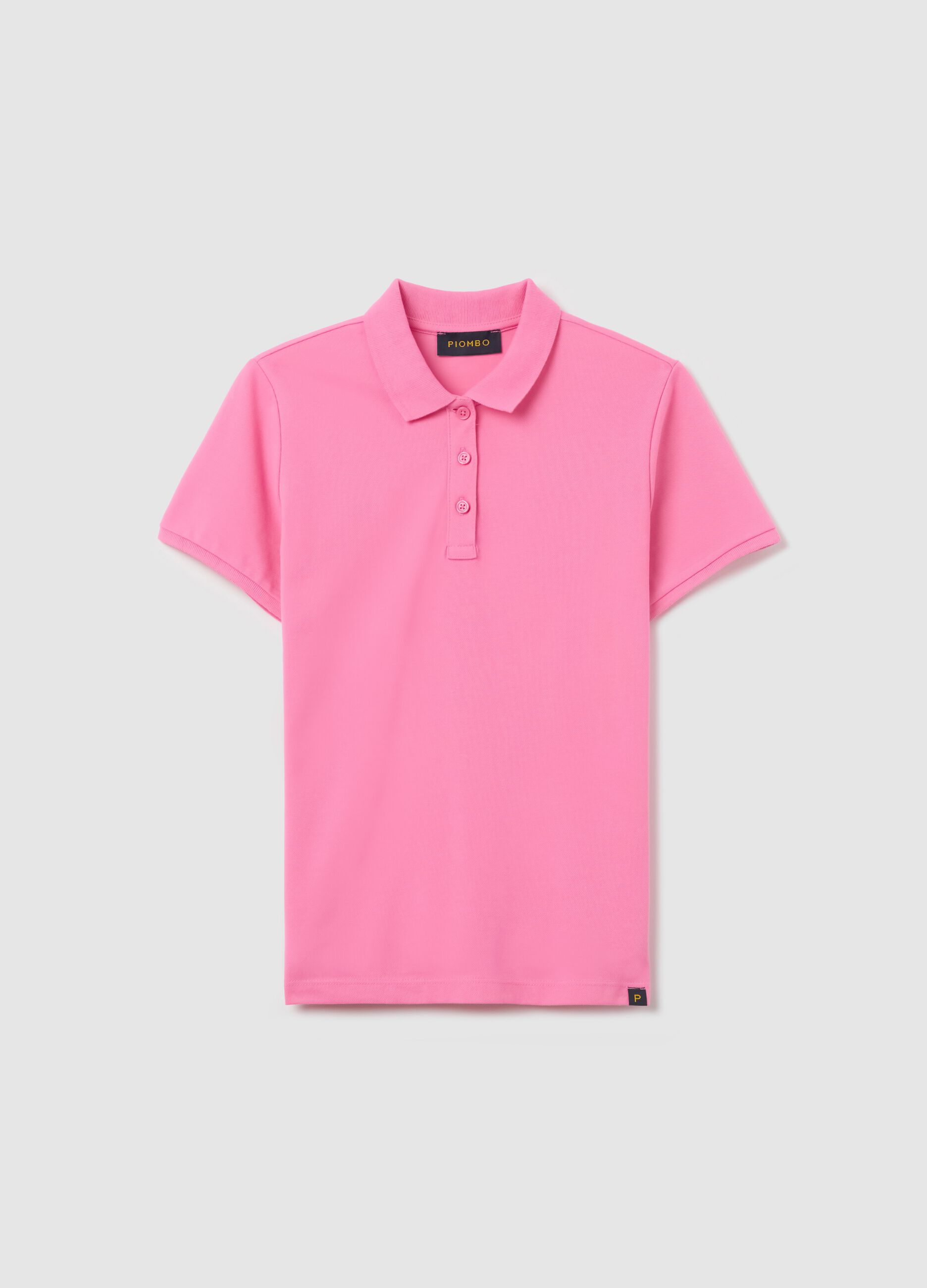 Pink short-sleeved polo shirt in piquet