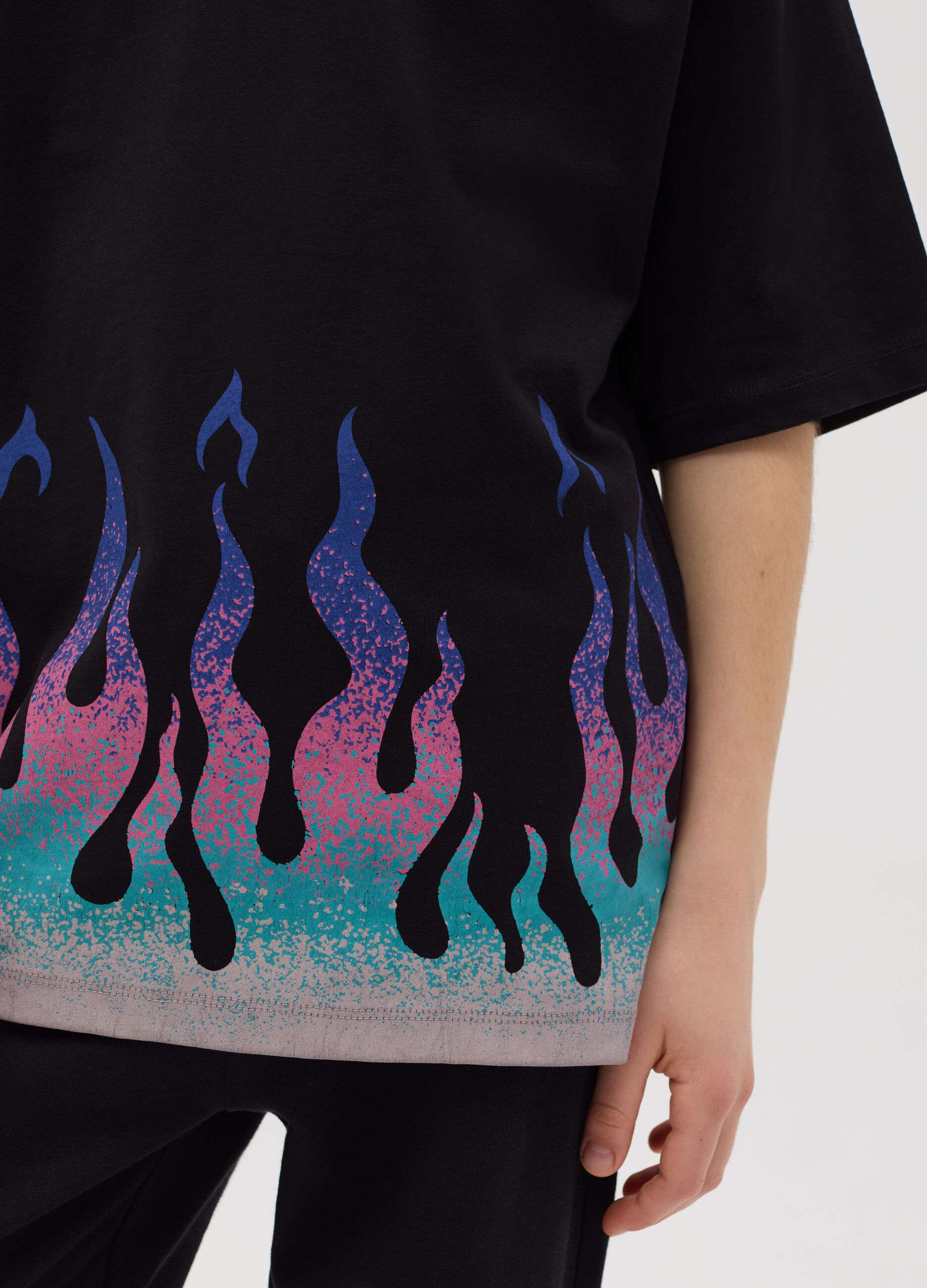 Cotton T-shirt with flame print